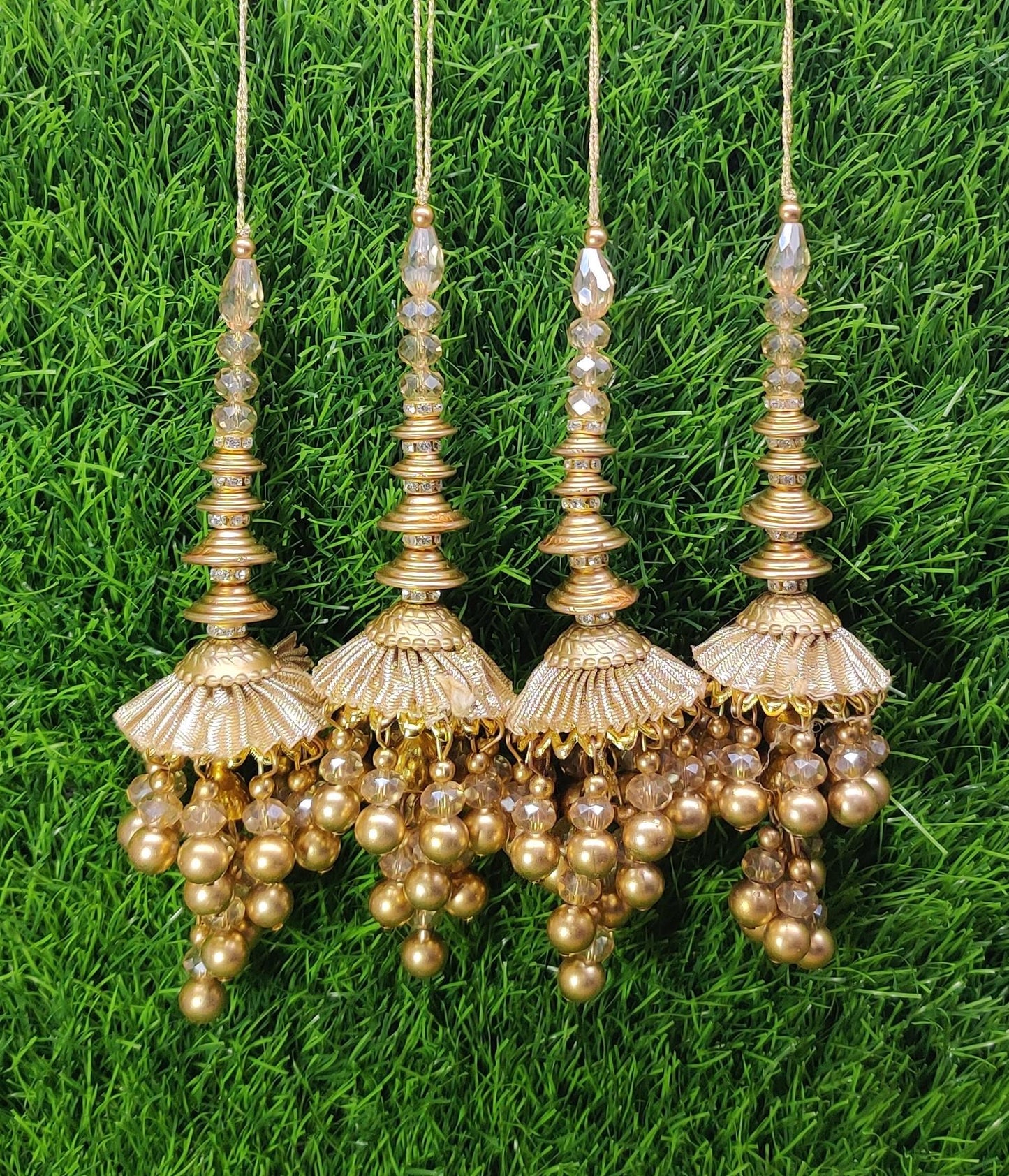 Gold Indian Beaded Tassel for Saree Blouse Lehenga Embellished HandBags Dupatta Decorative dress Latkan for Women 1 Pair