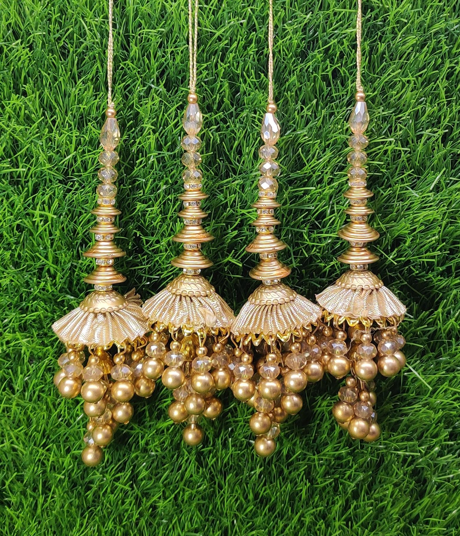 Gold Indian Beaded Tassel for Saree Blouse Lehenga Embellished HandBags Dupatta Decorative dress Latkan for Women 1 Pair