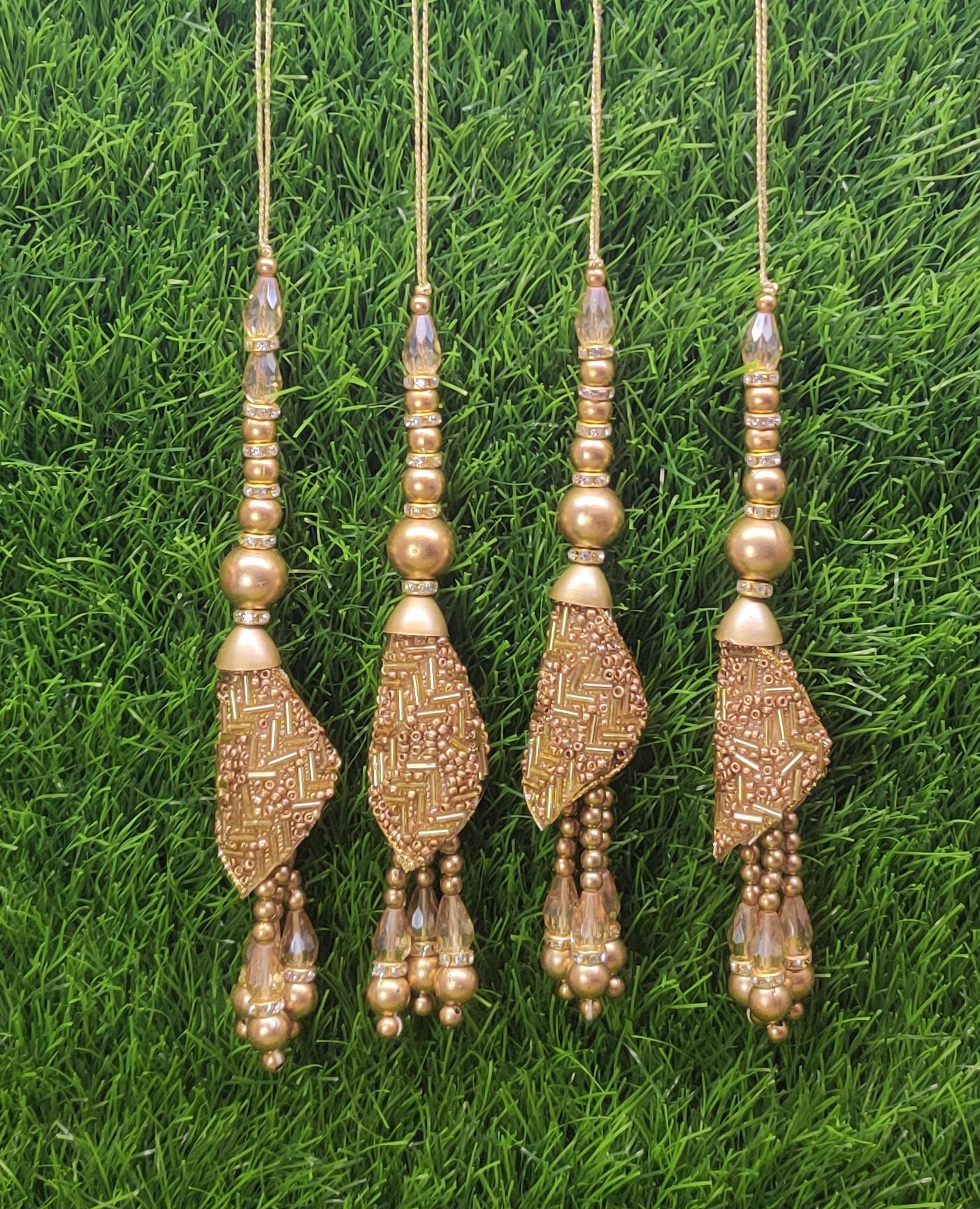 Golden White/ Golden/ Rose Gold Indian Beaded Tassel for Saree Blouse Lehenga Embellished HandBags Dupatta dress Latkan for Women 1 Pair