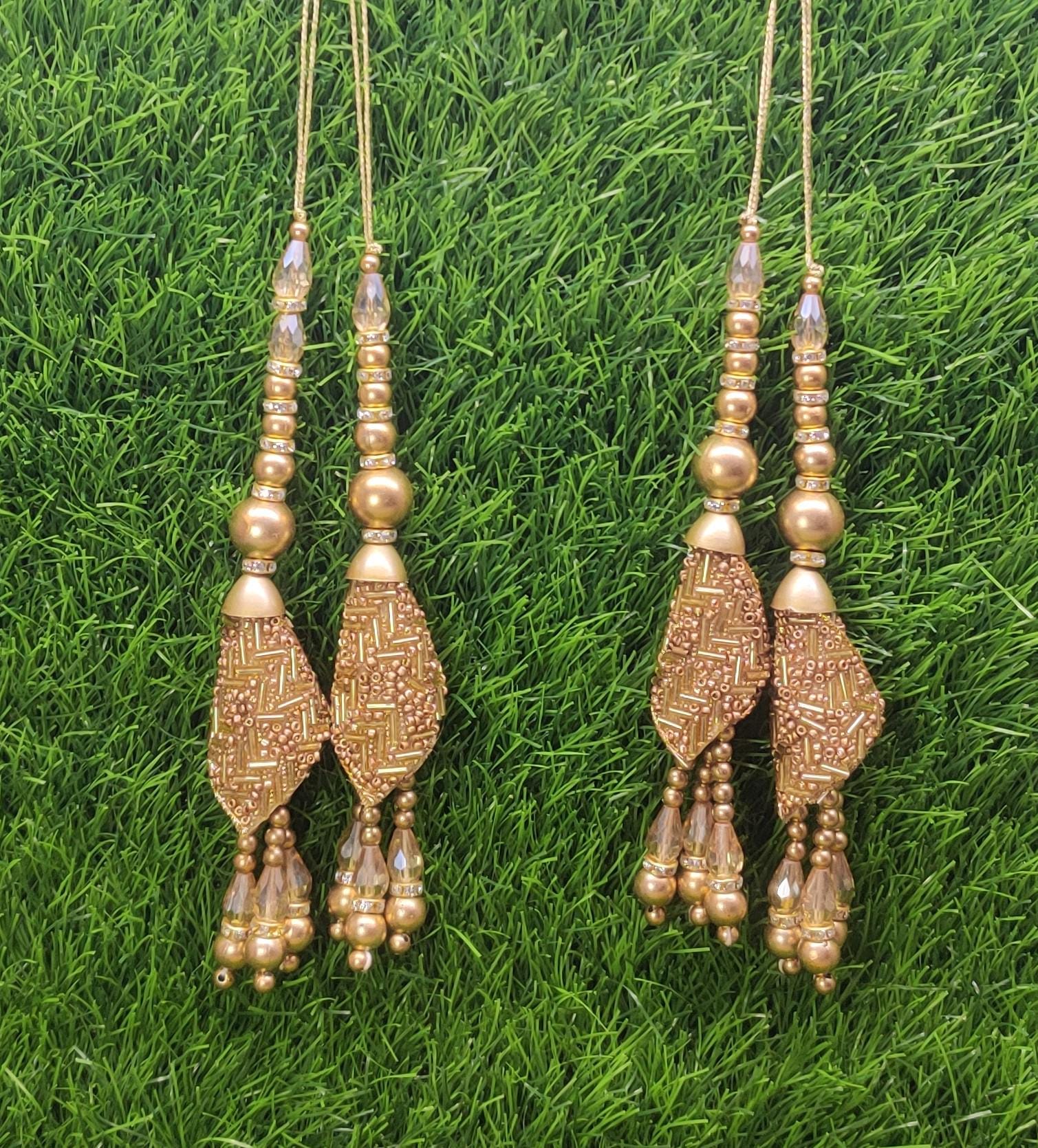 Golden White/ Golden/ Rose Gold Indian Beaded Tassel for Saree Blouse Lehenga Embellished HandBags Dupatta dress Latkan for Women 1 Pair