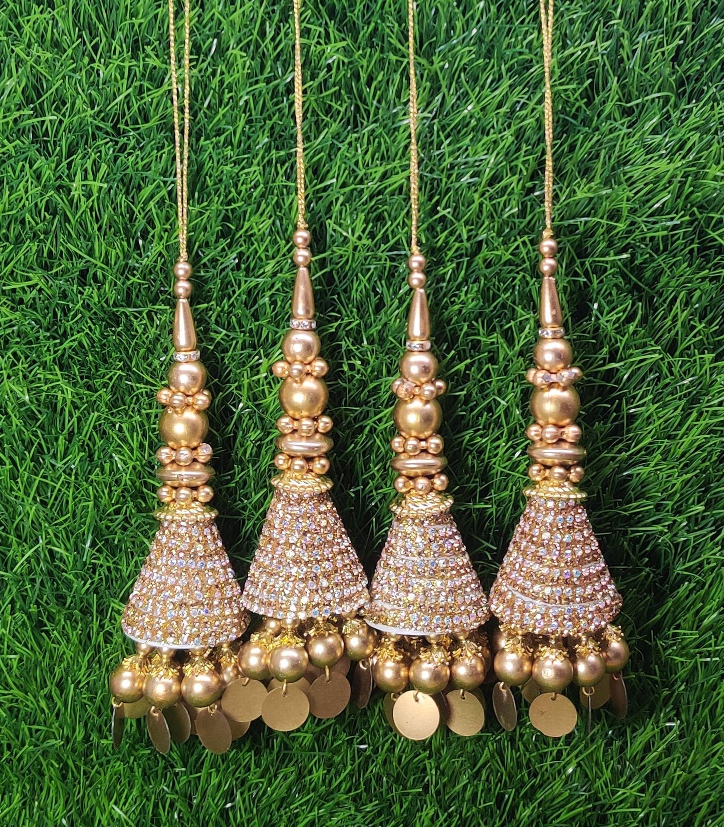 Gold Indian Beaded Tassel for Saree Blouse Lehenga Embellished HandBags Dupatta Decorative dress Latkan for Women 1 Pair