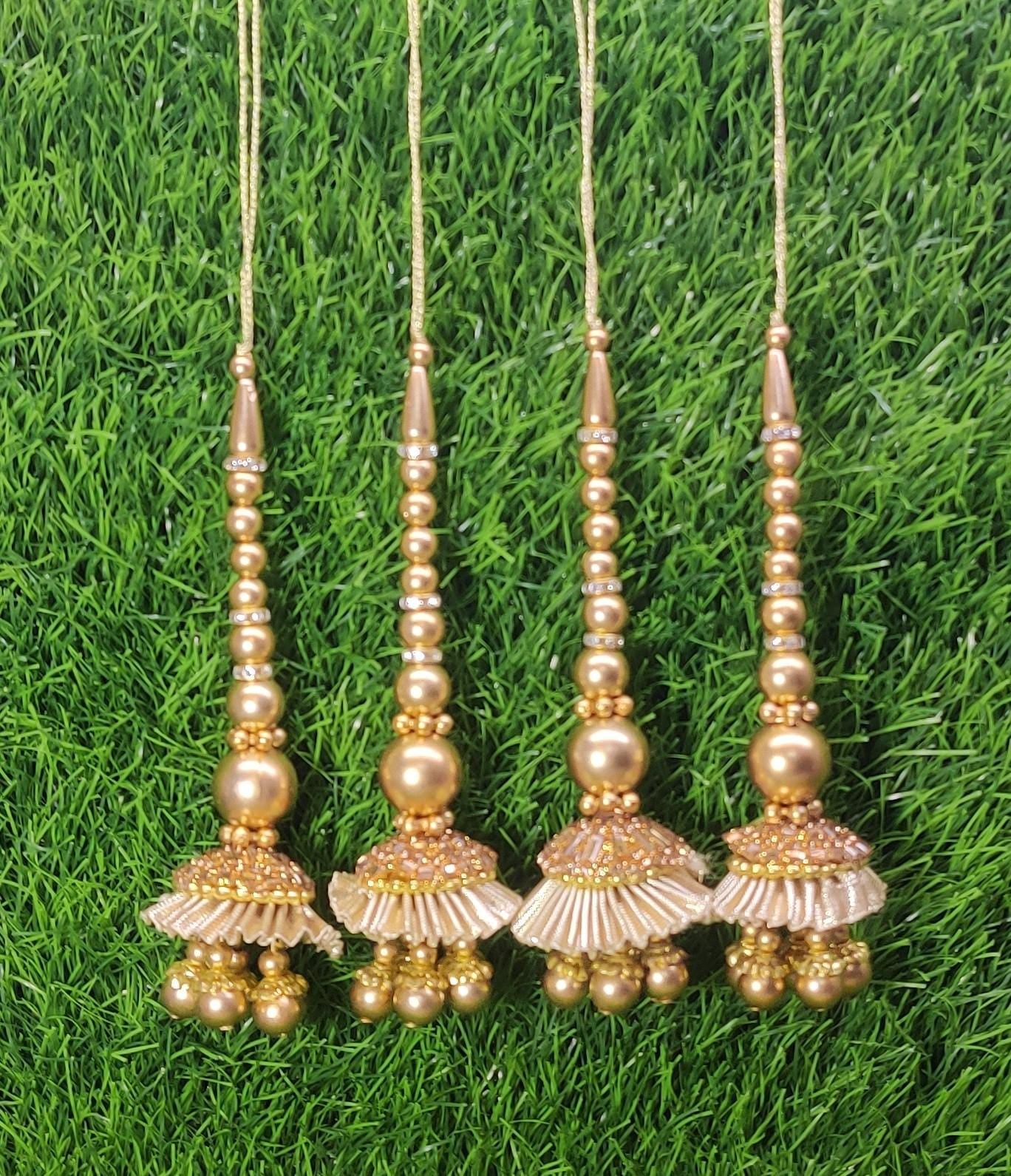 Gold Indian Beaded Tassel for Saree Blouse Lehenga Embellished HandBags Dupatta Decorative dress Latkan for Women 1 Pair