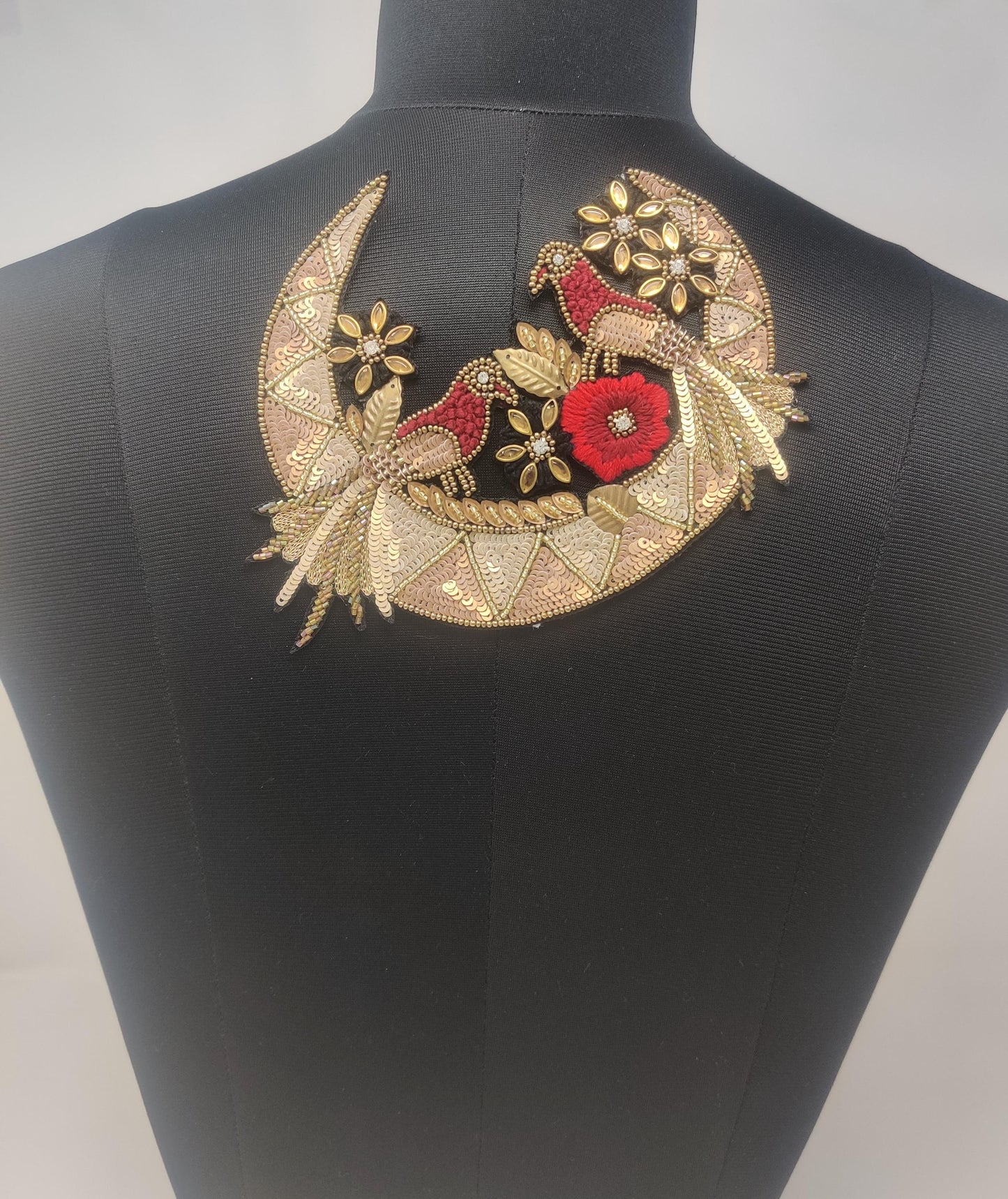 Handmade Indian Beaded Shoulder Applique Patch - Sewing Embellishment for Dresses, Cushions, Crafting, and Bags, 1 Piece