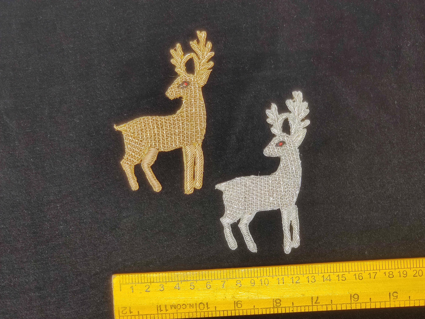 Handmade Indian Beaded Reindeer Shoulder Applique Patch - Sewing Embellishment for Dresses, Cushions, Crafting, and Bags, 1 Pair
