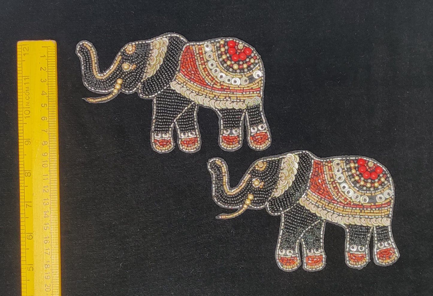 Handmade Indian Beaded Black Shoulder Applique Patch - Sewing Embellishment for Dresses, Cushions, Crafting, and Bags, 1 Piece