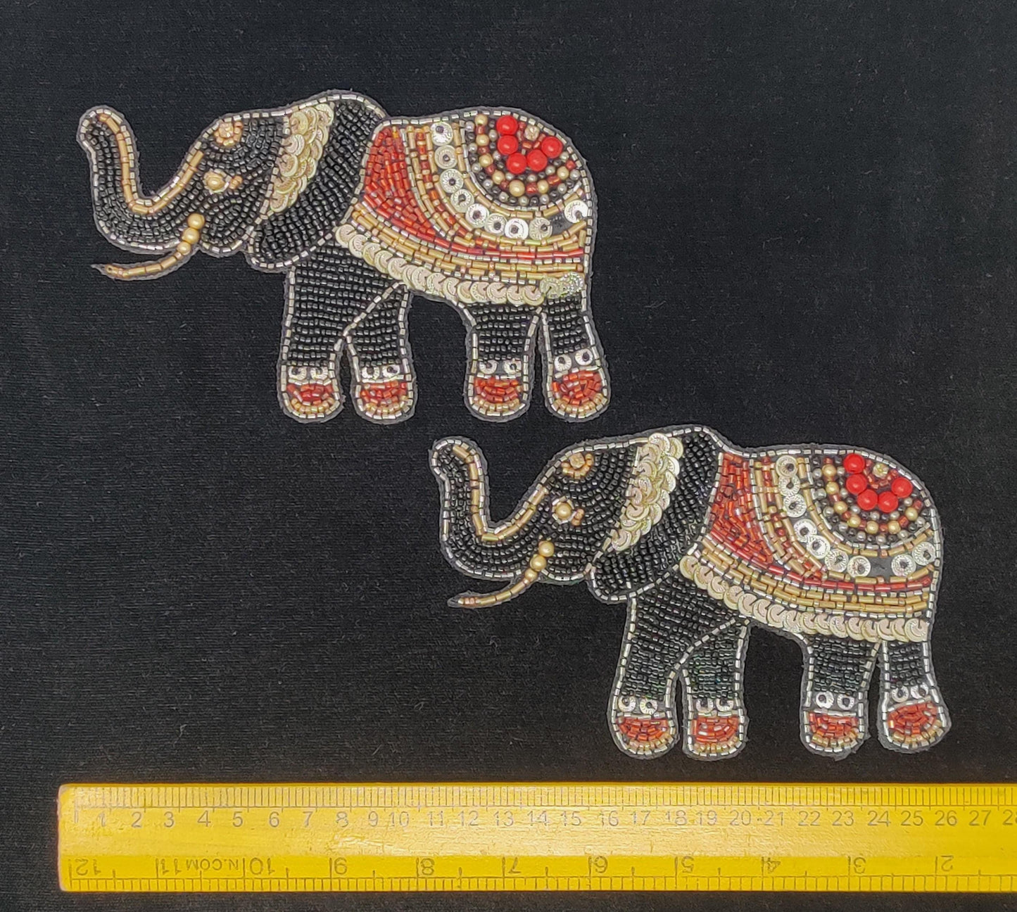 Handmade Indian Beaded Black Shoulder Applique Patch - Sewing Embellishment for Dresses, Cushions, Crafting, and Bags, 1 Piece
