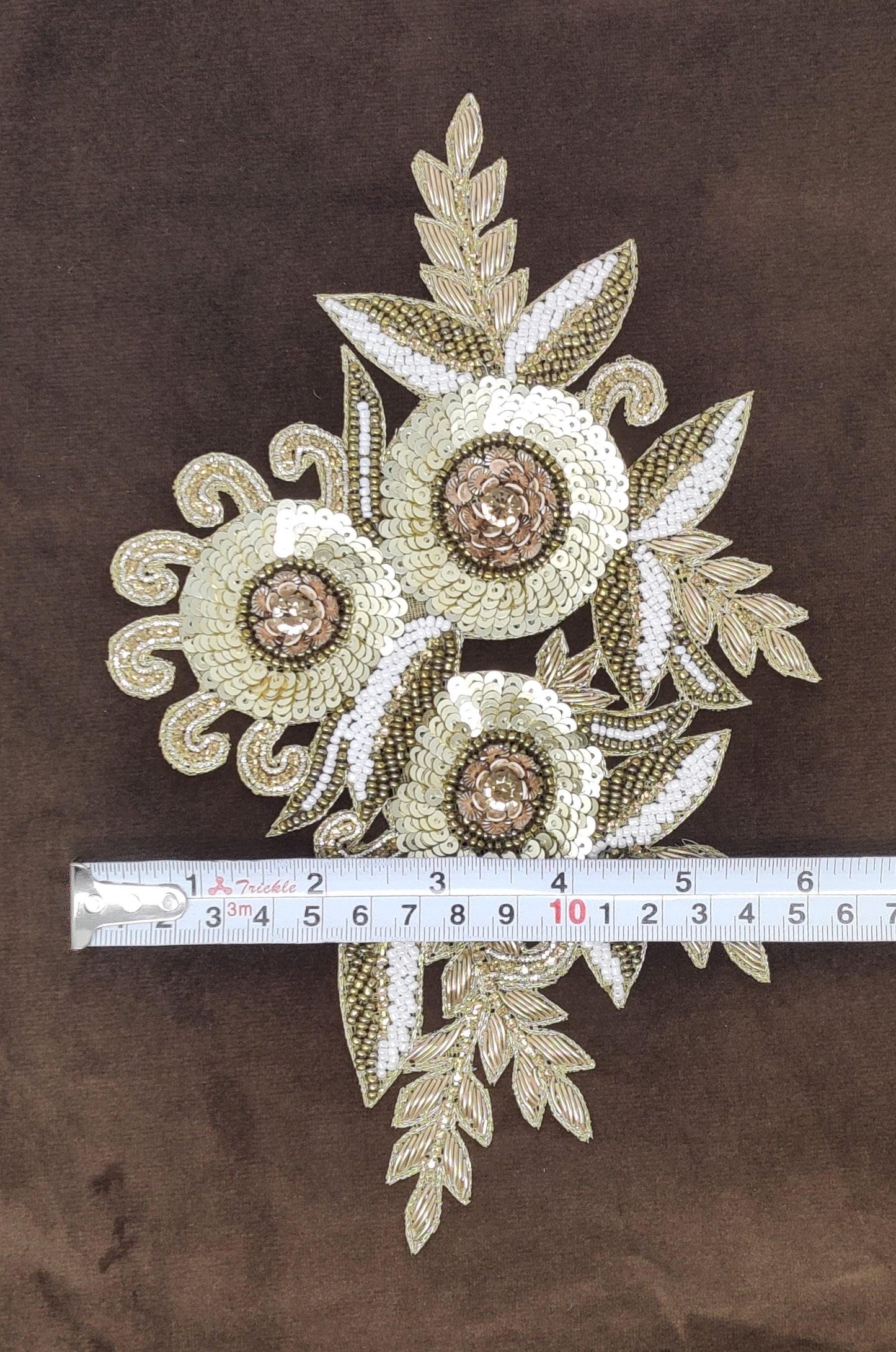 Handmade Indian Beaded Antique Gold Shoulder Applique Patch - Sewing Embellishment for Dresses, Cushions, Crafting, and Bags, 1 Piece