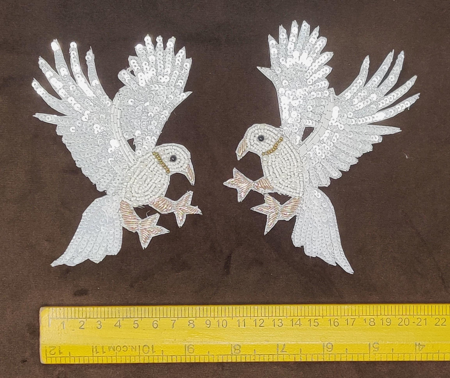 Handmade Indian Beaded White Bird Shoulder Applique Patch - Sewing Embellishment for Dresses, Cushions, Crafting, and Bags, 1 Piece