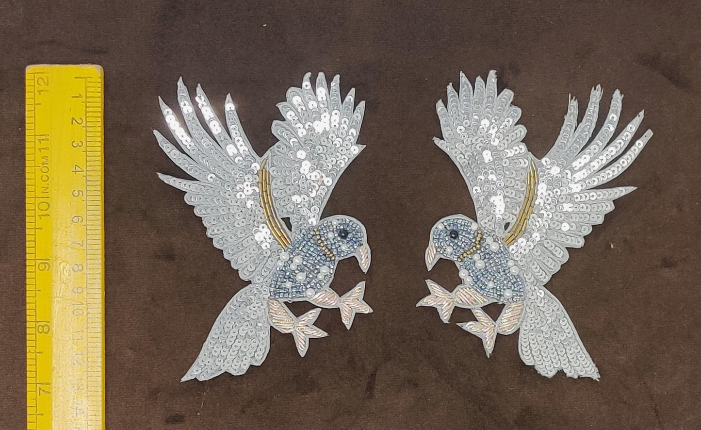 Handmade Indian Beaded White Bird Shoulder Applique Patch - Sewing Embellishment for Dresses, Cushions, Crafting, and Bags, 1 Piece