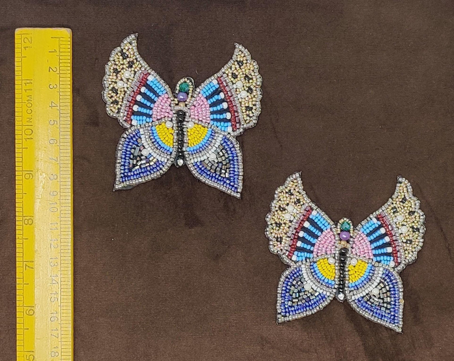 Handmade Indian Beaded Multi color Butterfly Shoulder Applique Patch Sewing Embellishment for Dresses, Cushions, Crafting, and Bags, 1 Piece
