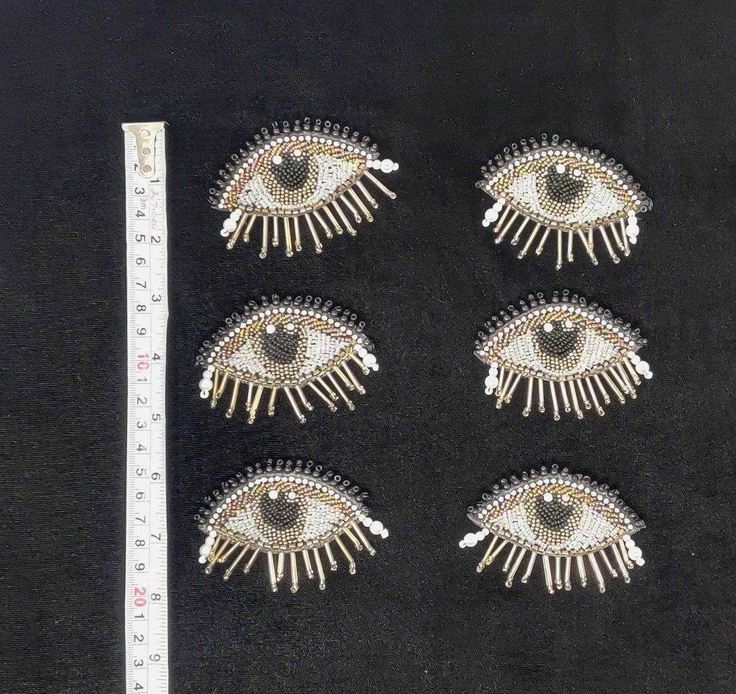 Handmade Indian Beaded Black Eye Shoulder Applique Patch Sewing Embellishment for Dresses, Cushions, Crafting, and Bags, 1 Pair