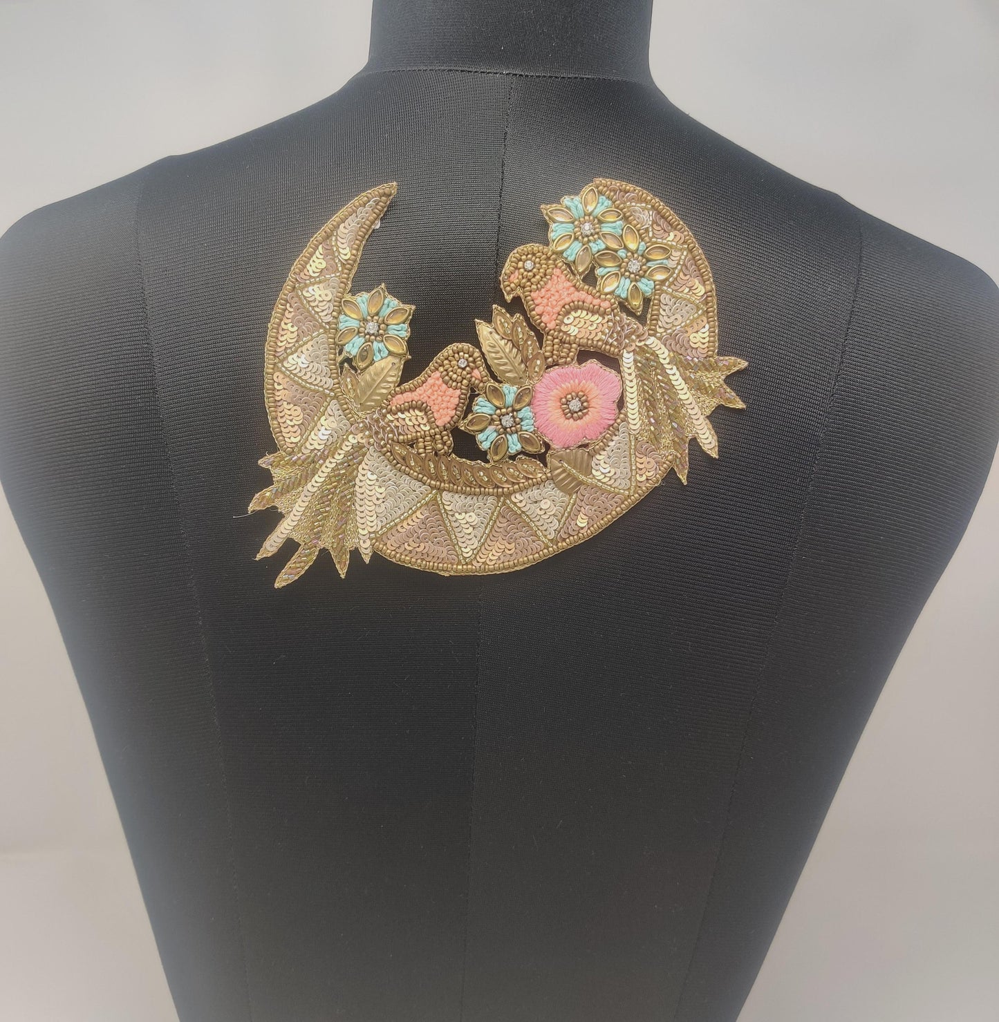 Handmade Indian Beaded Shoulder Applique Patch - Sewing Embellishment for Dresses, Cushions, Crafting, and Bags, 1 Piece