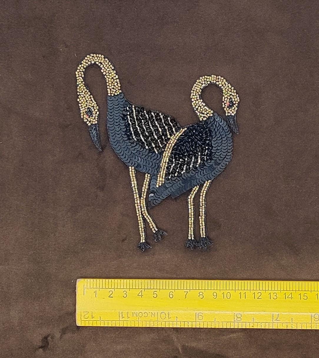 Handmade Indian Beaded Swan Shoulder Applique Patch - Sewing Embellishment for Dresses, Cushions, Crafting, and Bags, 1 Piece