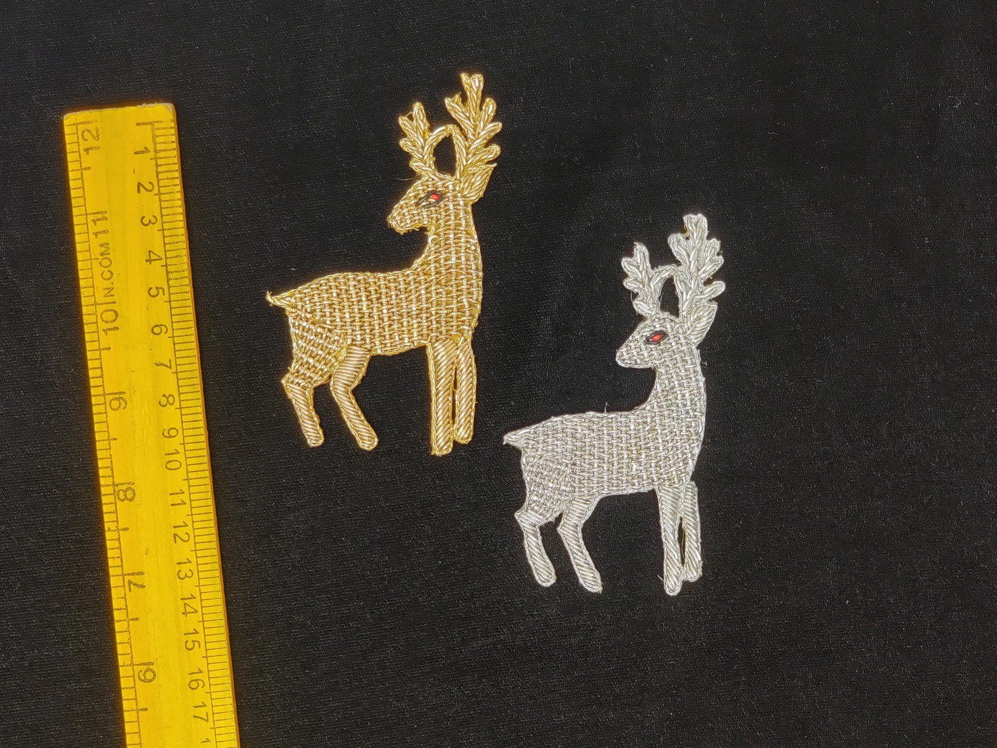 Handmade Indian Beaded Reindeer Shoulder Applique Patch - Sewing Embellishment for Dresses, Cushions, Crafting, and Bags, 1 Pair