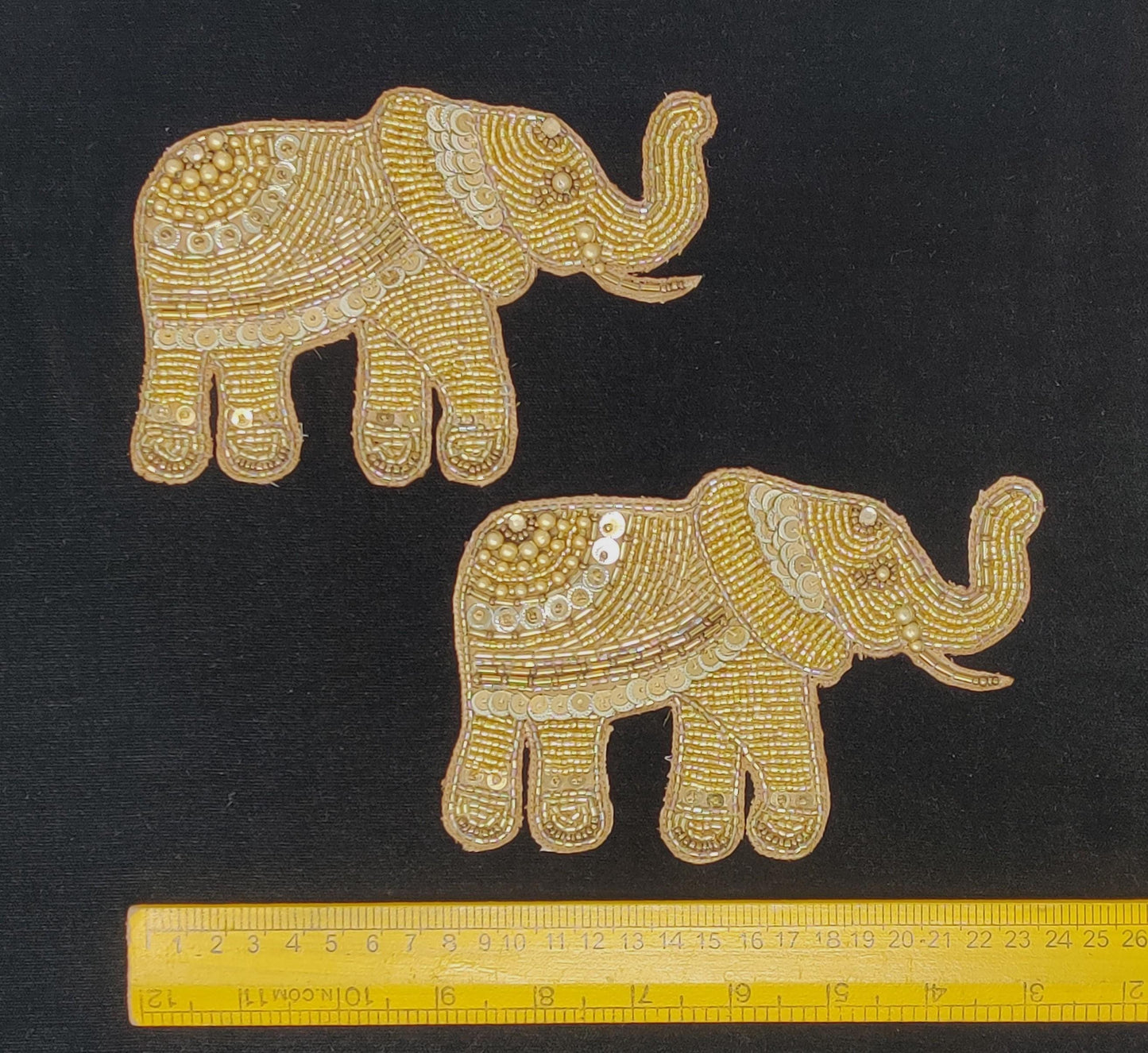 Handmade Indian Beaded Golden Elephant Shoulder Applique Patch - Sewing Embellishment for Dresses, Cushions, Crafting, and Bags, 1 Piece