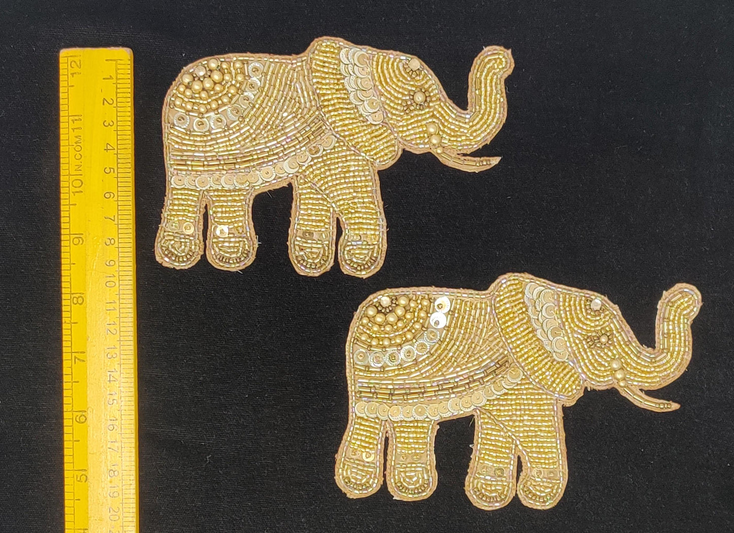 Handmade Indian Beaded Golden Elephant Shoulder Applique Patch - Sewing Embellishment for Dresses, Cushions, Crafting, and Bags, 1 Piece