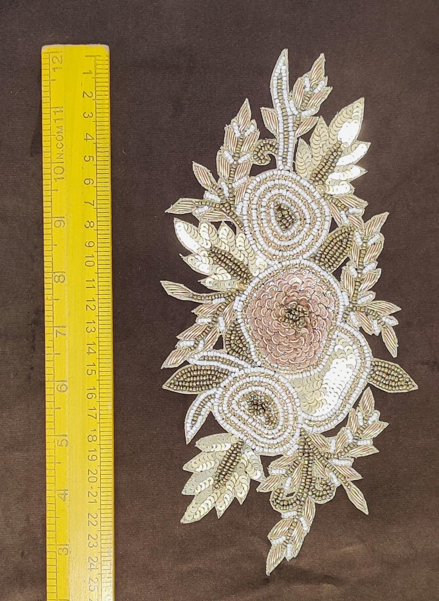Handmade Indian Beaded Antique Gold Shoulder Applique Patch - Sewing Embellishment for Dresses, Cushions, Crafting, and Bags, 1 Piece