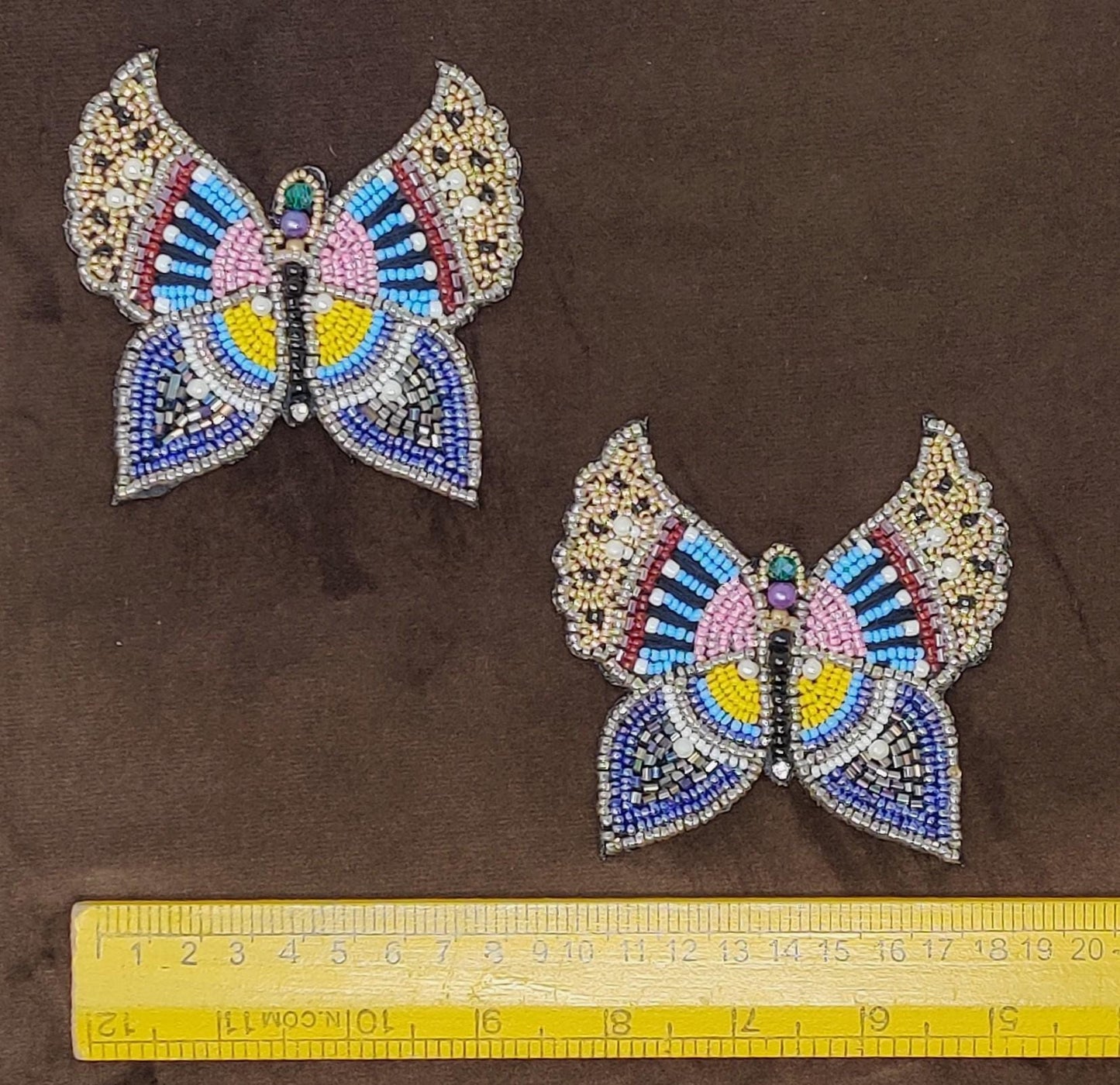Handmade Indian Beaded Multi color Butterfly Shoulder Applique Patch Sewing Embellishment for Dresses, Cushions, Crafting, and Bags, 1 Piece