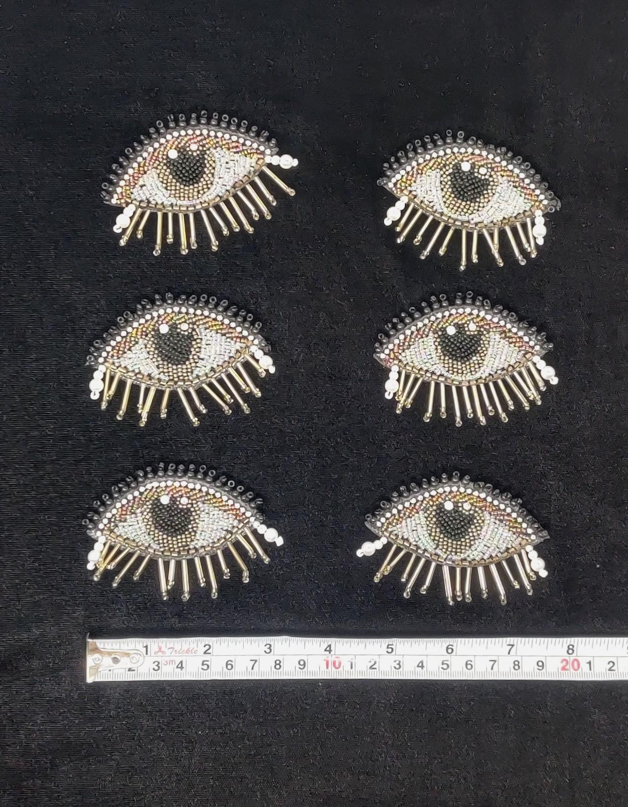 Handmade Indian Beaded Black Eye Shoulder Applique Patch Sewing Embellishment for Dresses, Cushions, Crafting, and Bags, 1 Pair