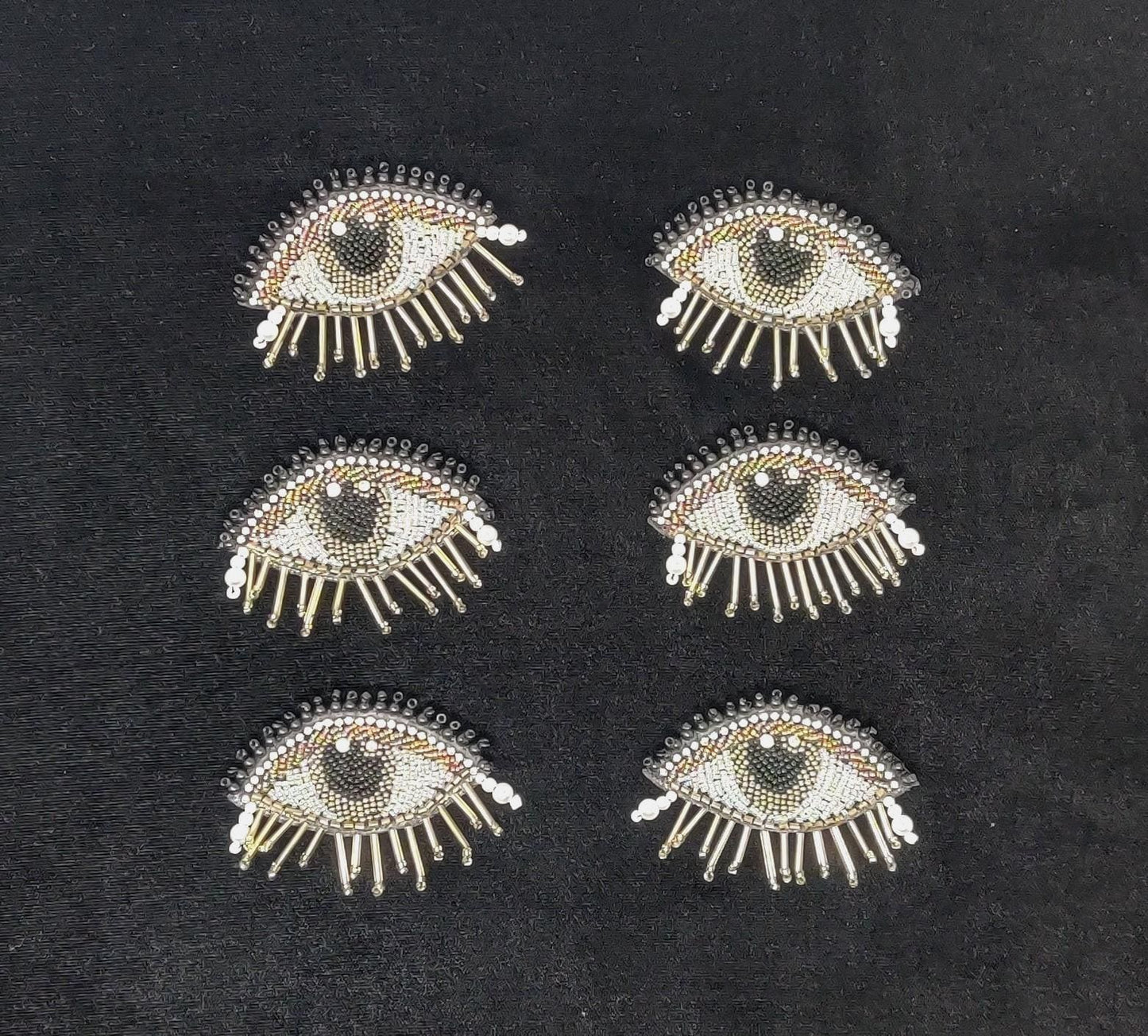 Handmade Indian Beaded Black Eye Shoulder Applique Patch Sewing Embellishment for Dresses, Cushions, Crafting, and Bags, 1 Pair