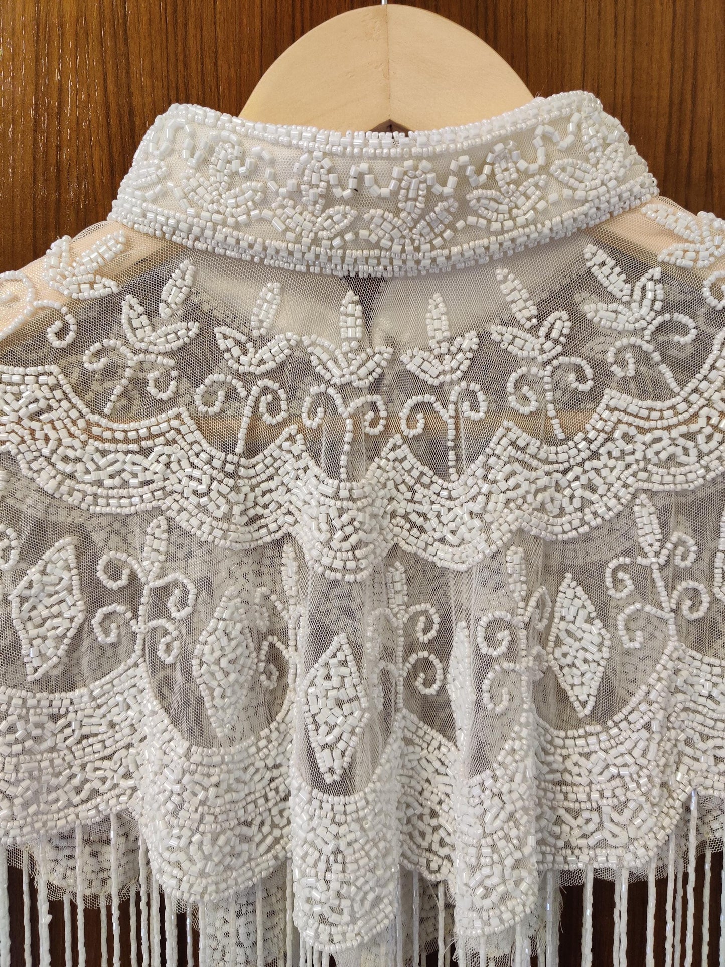 White Sequin Lace Bridal Shrug Bolero Glass Beaded Shoulder Wrap Shawl for Weddings and Evening Wear for Brides