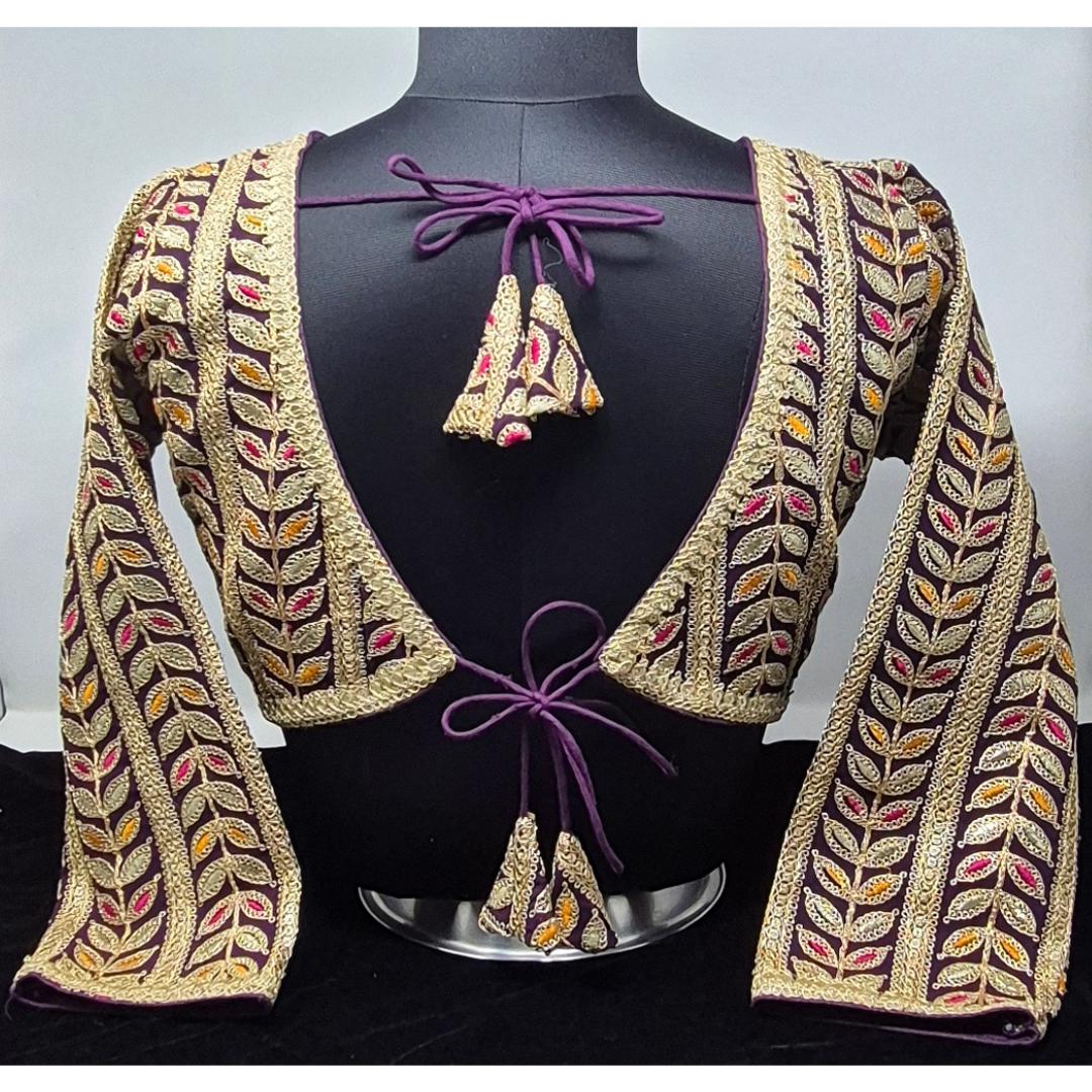 Indian designer Purple color Sequin Embroidered stitched blouse, Readymade Indian Bridal Saree Blouse, latest design blouse for women