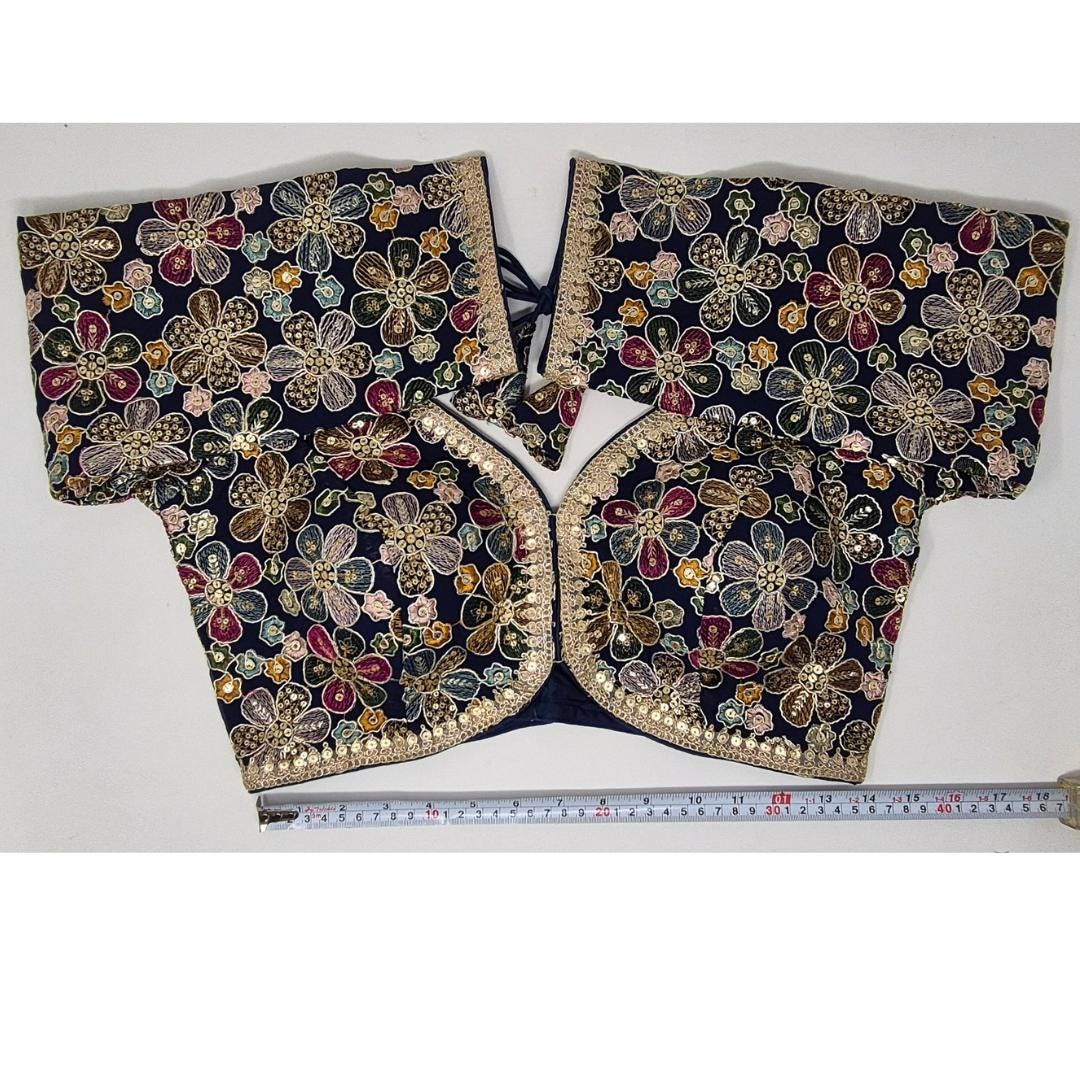 Indian designer Blue color Sequin Embroidered stitched blouse, Readymade Indian Bridal Saree Blouse, latest design blouse for women