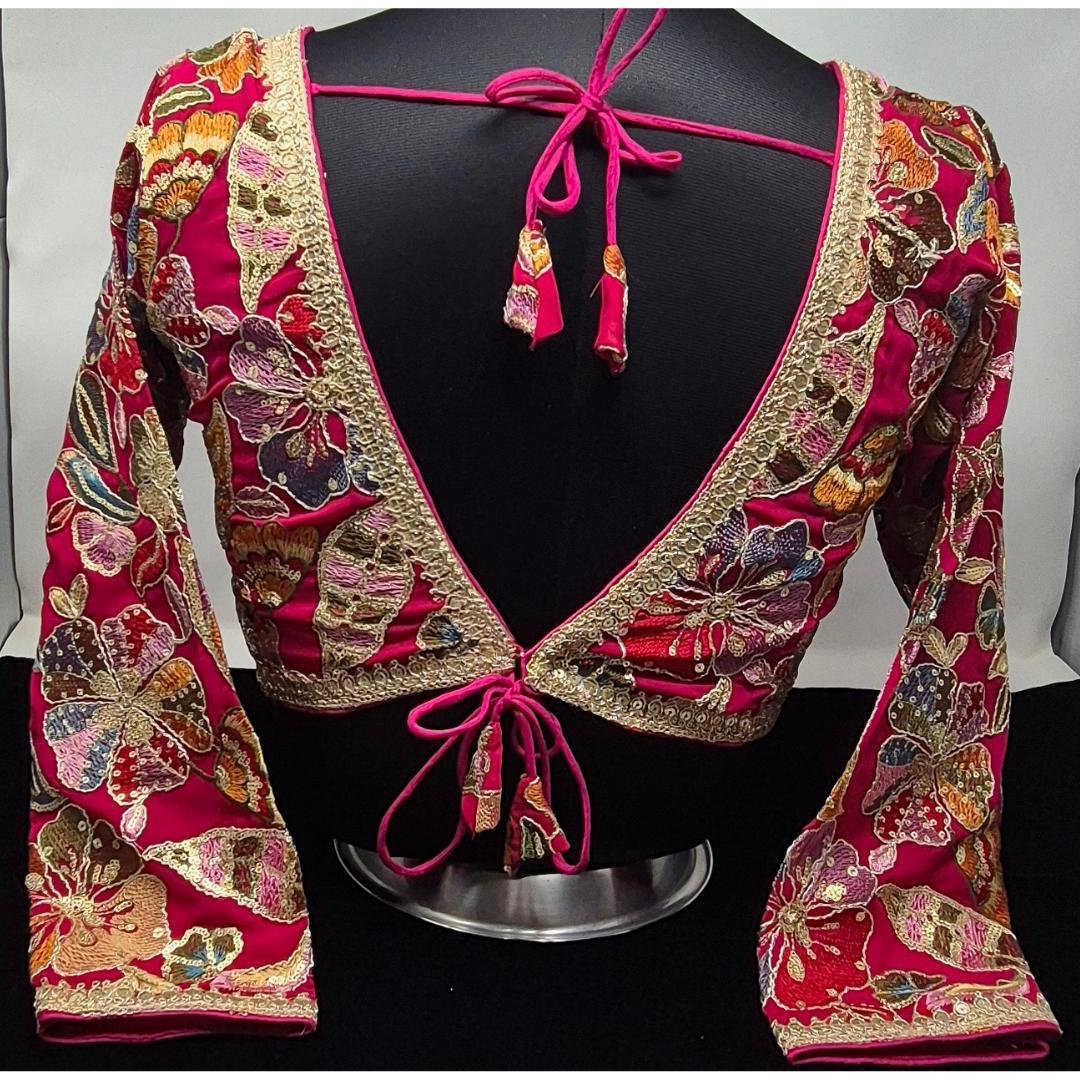 Indian designer Hot Pink color Sequin Embroidered stitched blouse, Readymade Indian Bridal Saree Blouse, latest design blouse for women