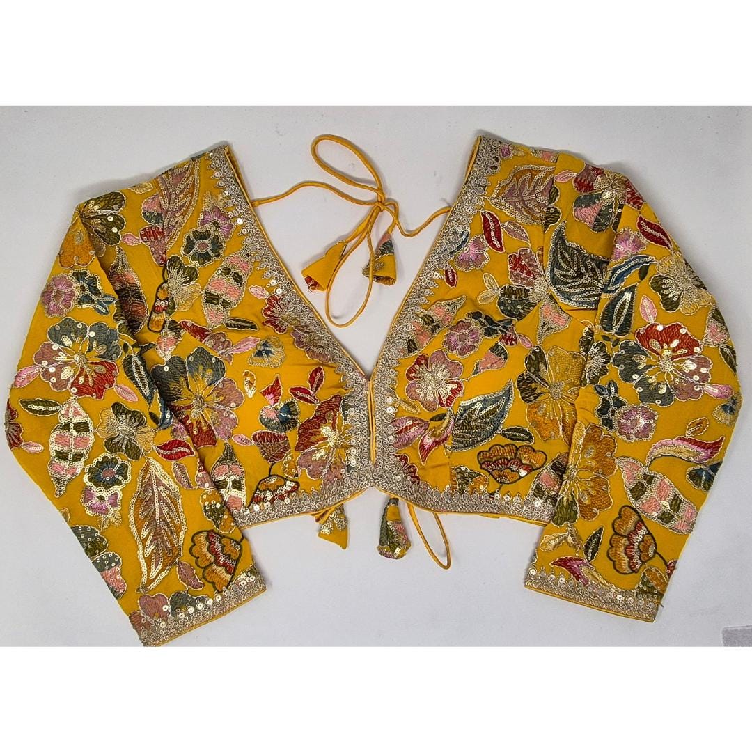 Indian designer Yellow color Sequin Embroidered stitched blouse, Readymade Indian Bridal Saree Blouse, latest design blouse for women