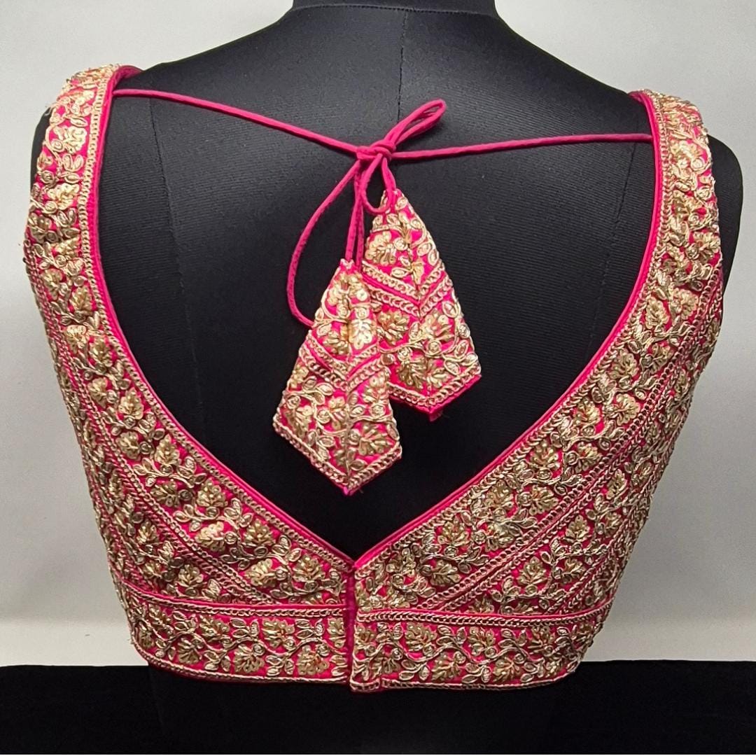 Indian designer Hot Pink color Sequin zari Embroidered stitched blouse, Readymade Indian Bridal Saree Blouse, latest design blouse for women