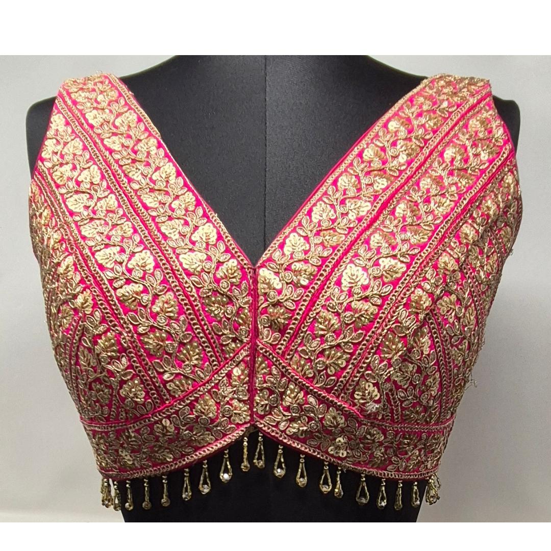 Indian designer Hot Pink color Sequin zari Embroidered stitched blouse, Readymade Indian Bridal Saree Blouse, latest design blouse for women