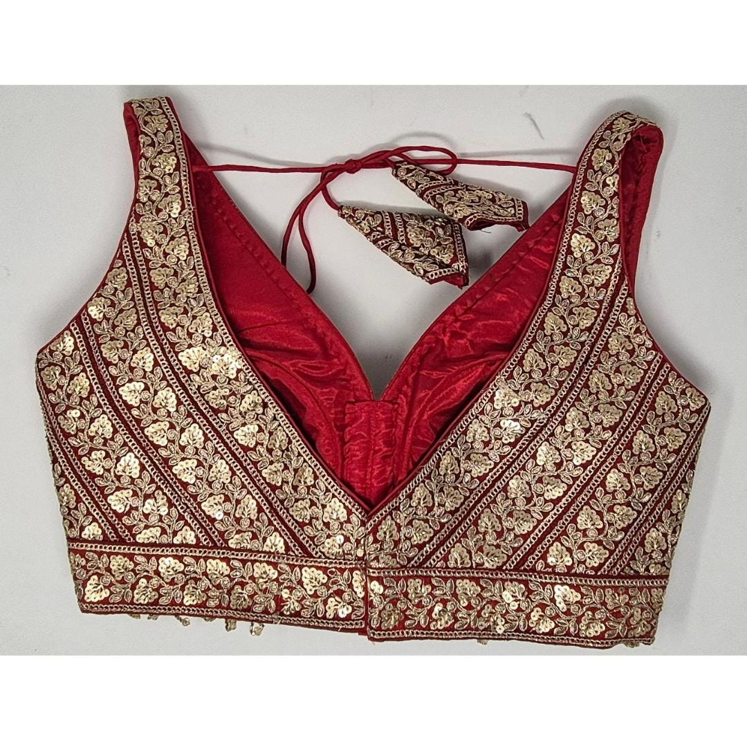 Indian designer Red color Sequin zari Embroidered stitched blouse, Readymade Indian Bridal Saree Blouse, latest design blouse for women