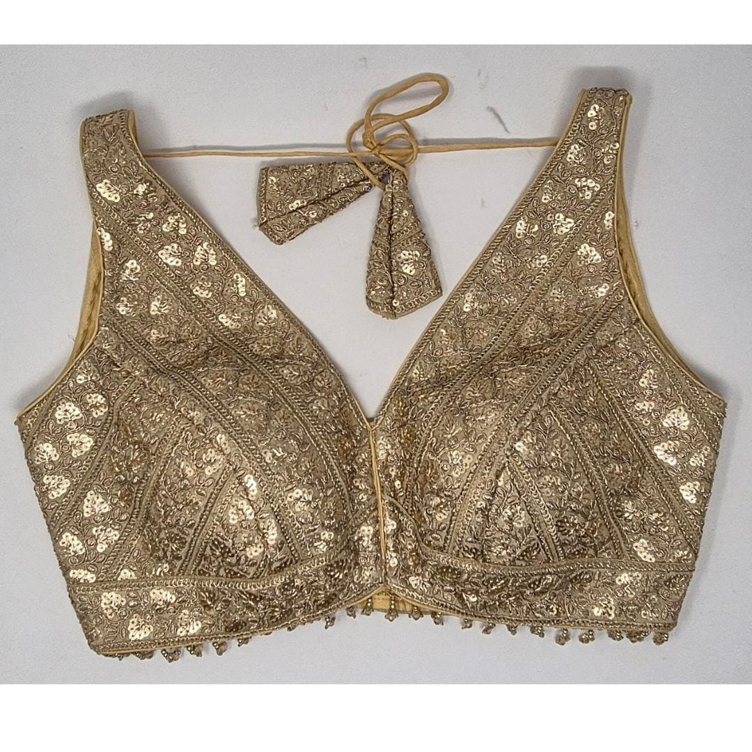 Indian designer Lt Golden color Sequin zari Embroidered stitched blouse Readymade Indian Bridal Saree Blouse, latest design blouse for women