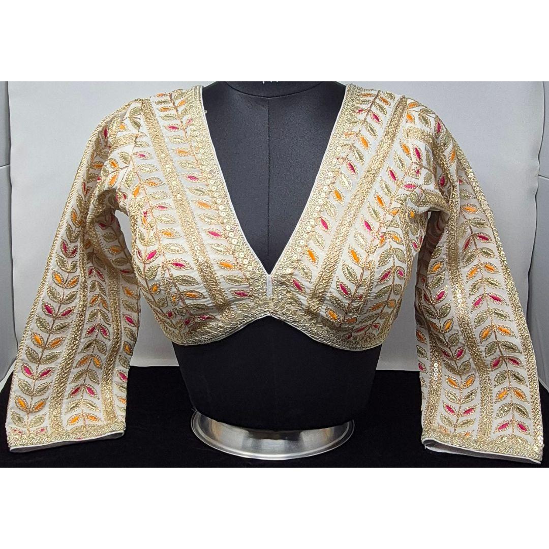 Indian designer Off White color Sequin Embroidered stitched blouse, Readymade Indian Bridal Saree Blouse, latest design blouse for women