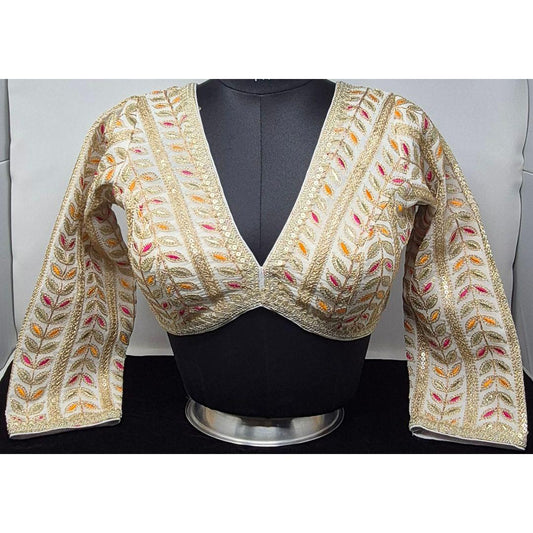 Indian designer Off White color Sequin Embroidered stitched blouse, Readymade Indian Bridal Saree Blouse, latest design blouse for women