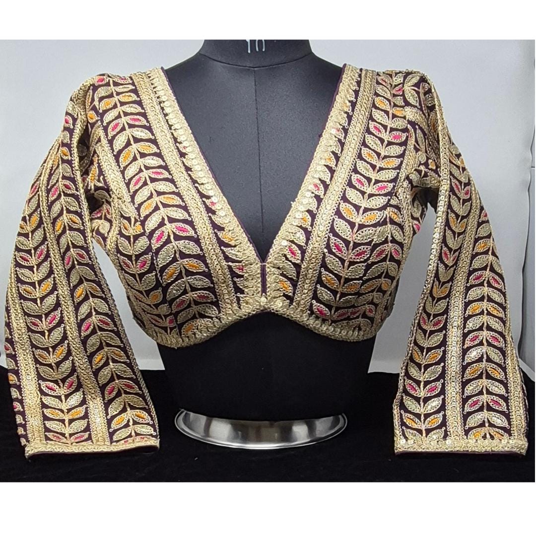 Indian designer Purple color Sequin Embroidered stitched blouse, Readymade Indian Bridal Saree Blouse, latest design blouse for women