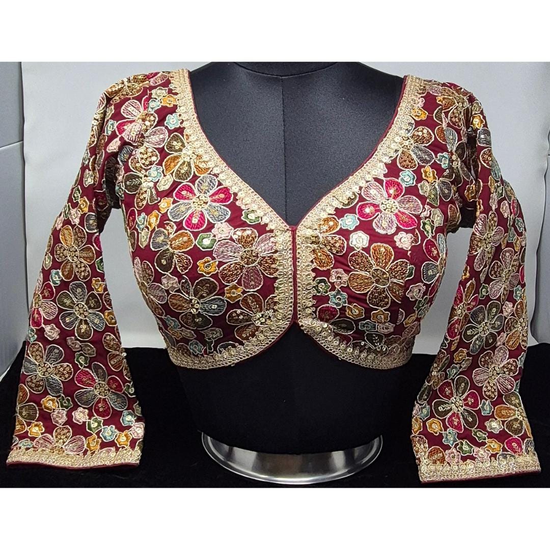 Indian designer Maroon color Sequin Embroidered stitched blouse, Readymade Indian Bridal Saree Blouse, latest design blouse for women