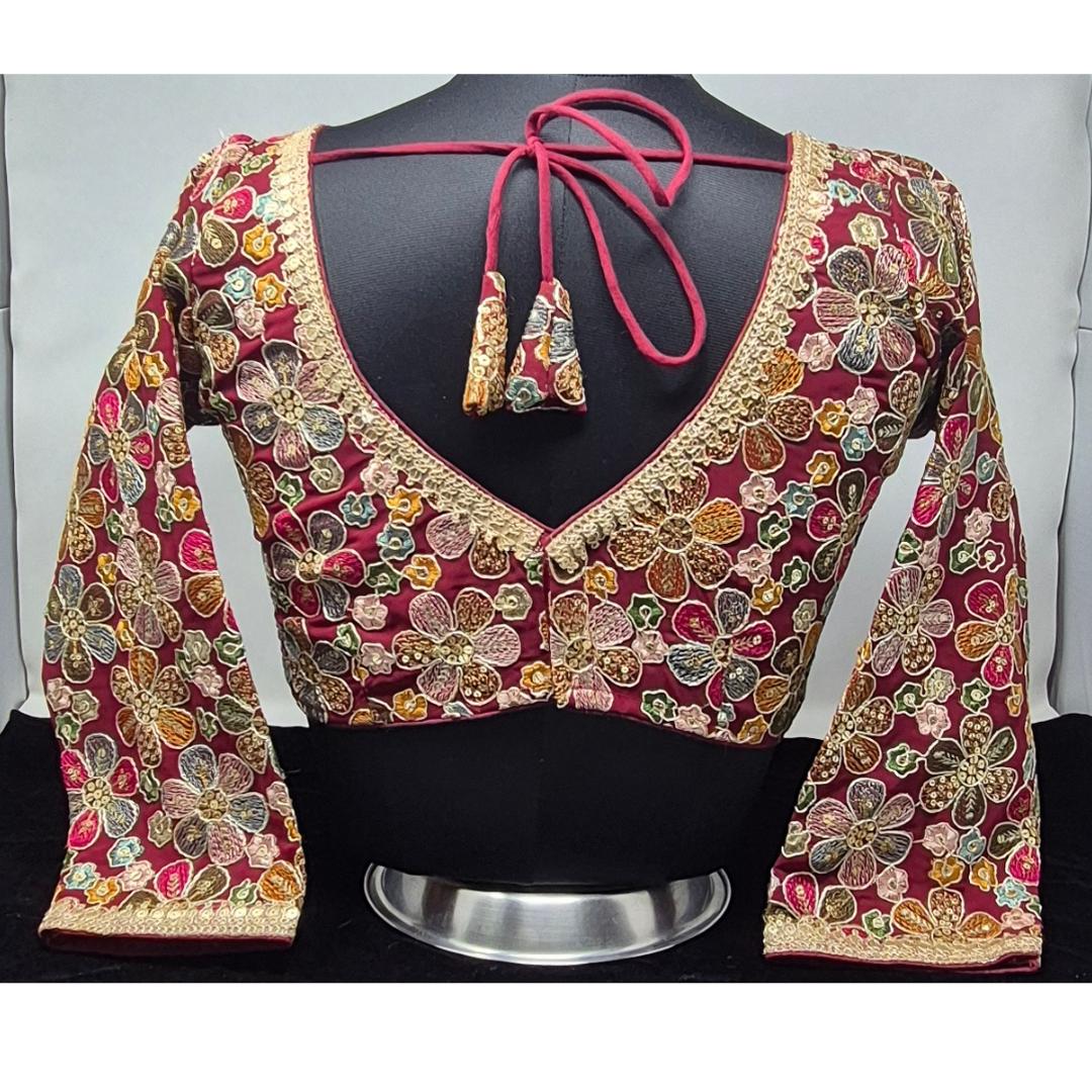 Indian designer Maroon color Sequin Embroidered stitched blouse, Readymade Indian Bridal Saree Blouse, latest design blouse for women