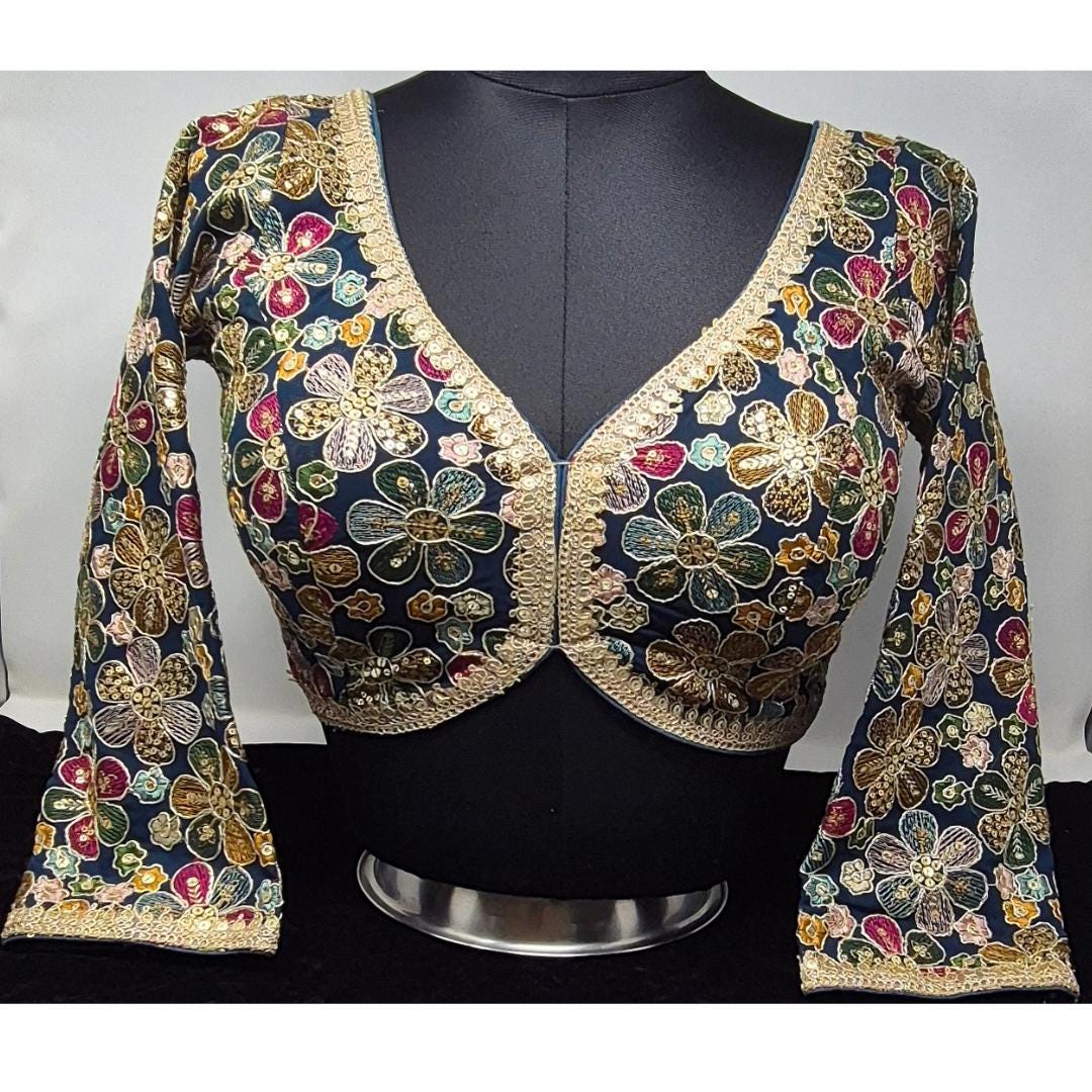 Indian designer Dark Green color Sequin Embroidered stitched blouse, Readymade Indian Bridal Saree Blouse, latest design blouse for women