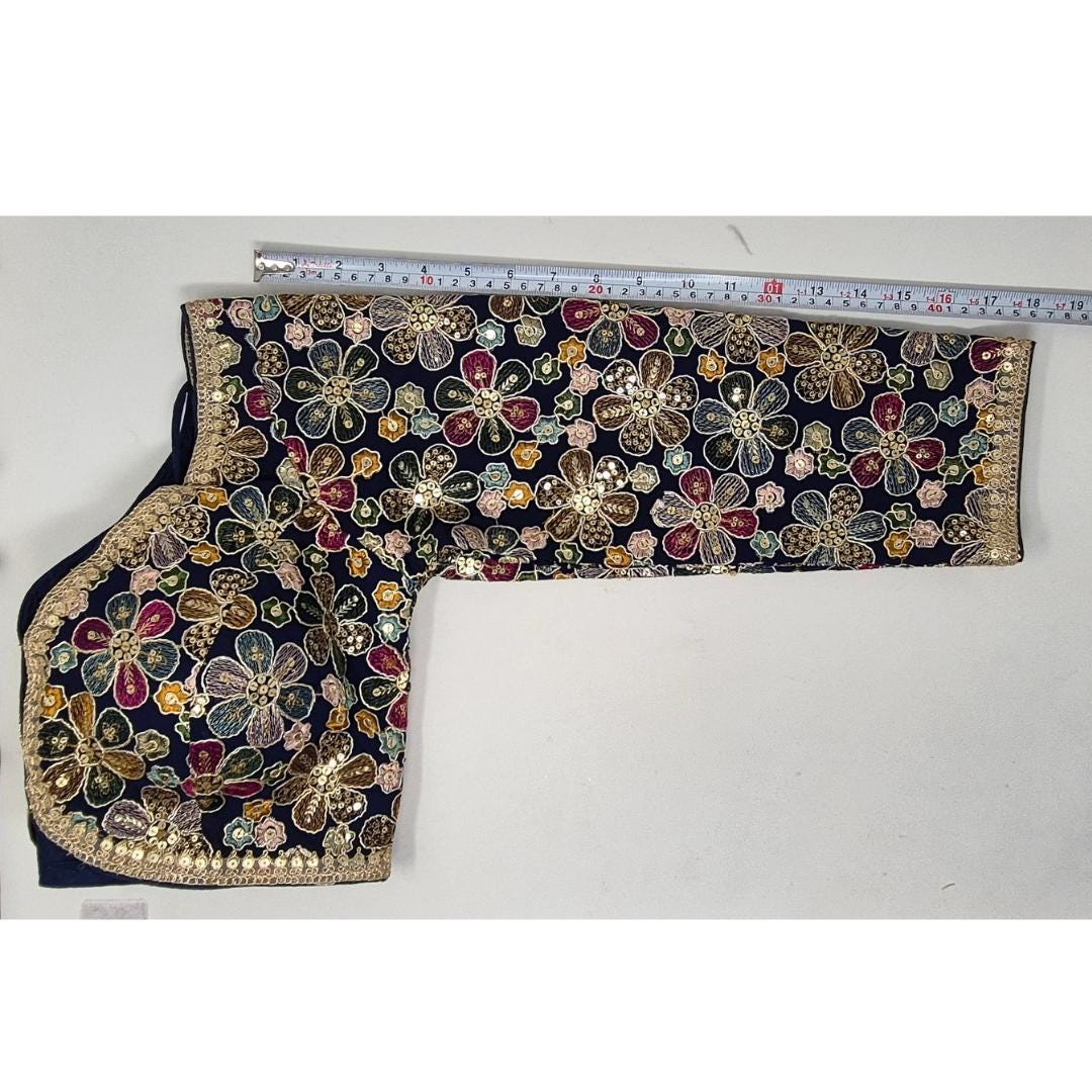 Indian designer Blue color Sequin Embroidered stitched blouse, Readymade Indian Bridal Saree Blouse, latest design blouse for women
