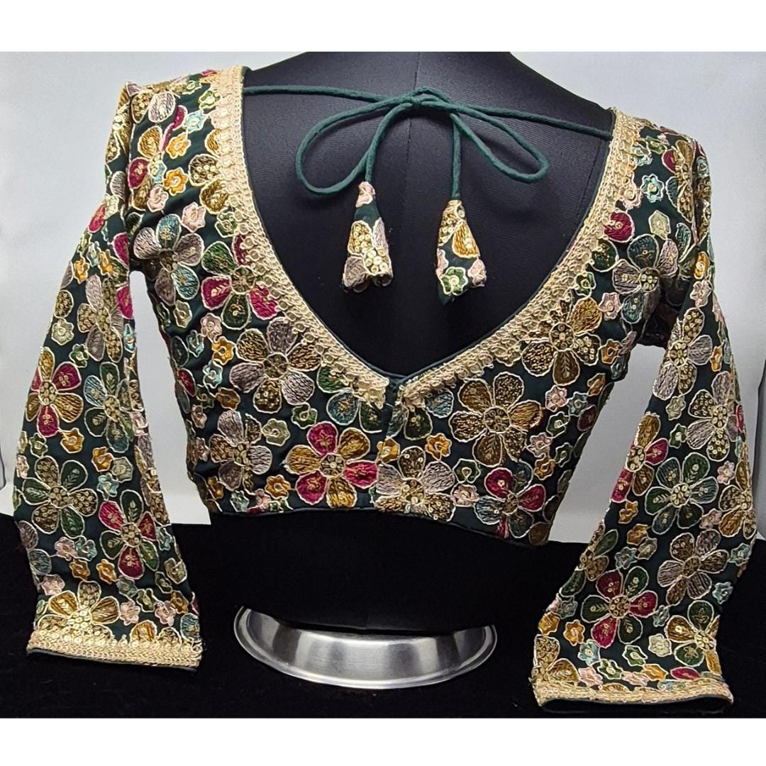 Indian designer Blue color Sequin Embroidered stitched blouse, Readymade Indian Bridal Saree Blouse, latest design blouse for women