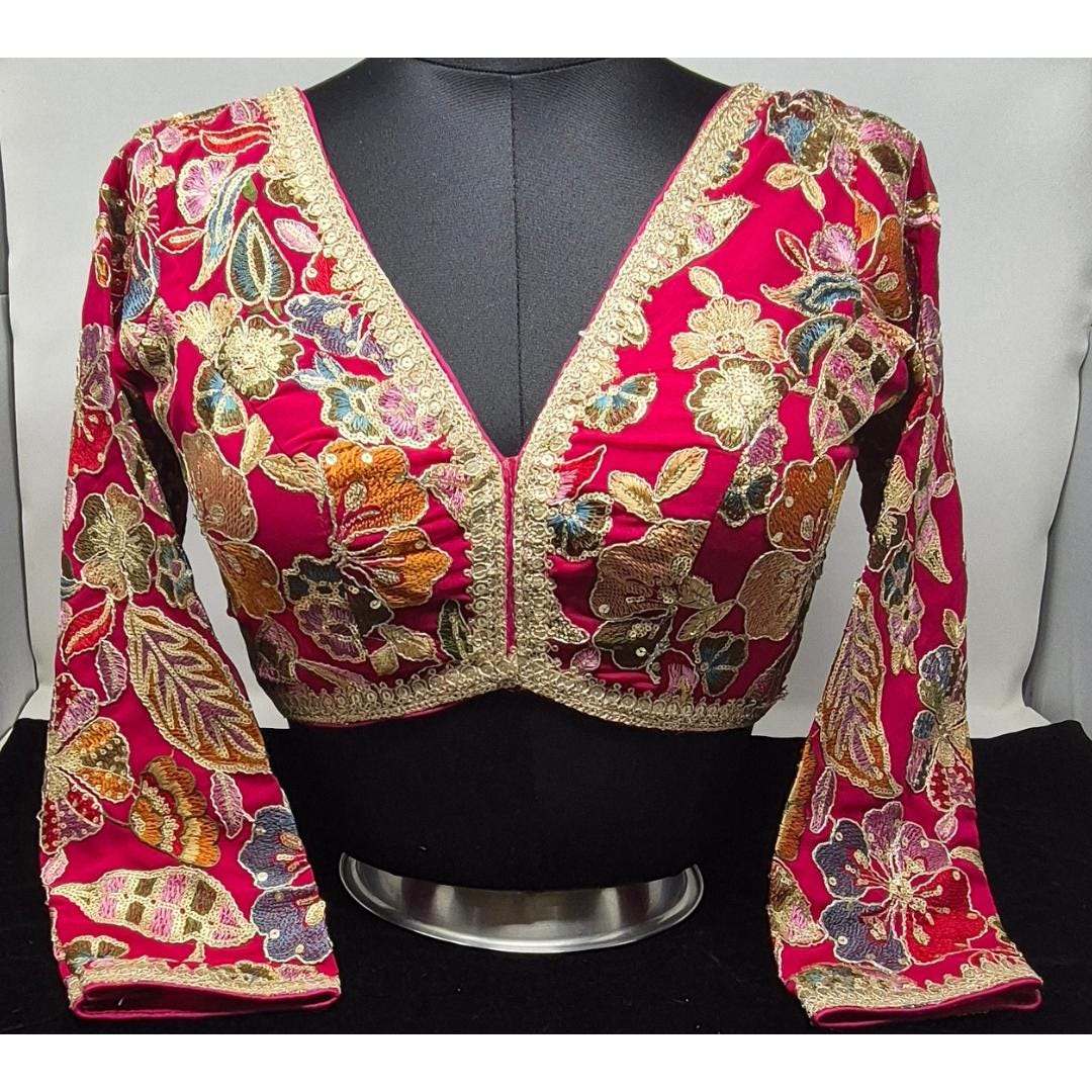 Indian designer Hot Pink color Sequin Embroidered stitched blouse, Readymade Indian Bridal Saree Blouse, latest design blouse for women