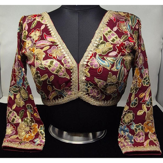 Indian designer Maroon color Sequin Embroidered stitched blouse, Readymade Indian Bridal Saree Blouse, latest design blouse for women