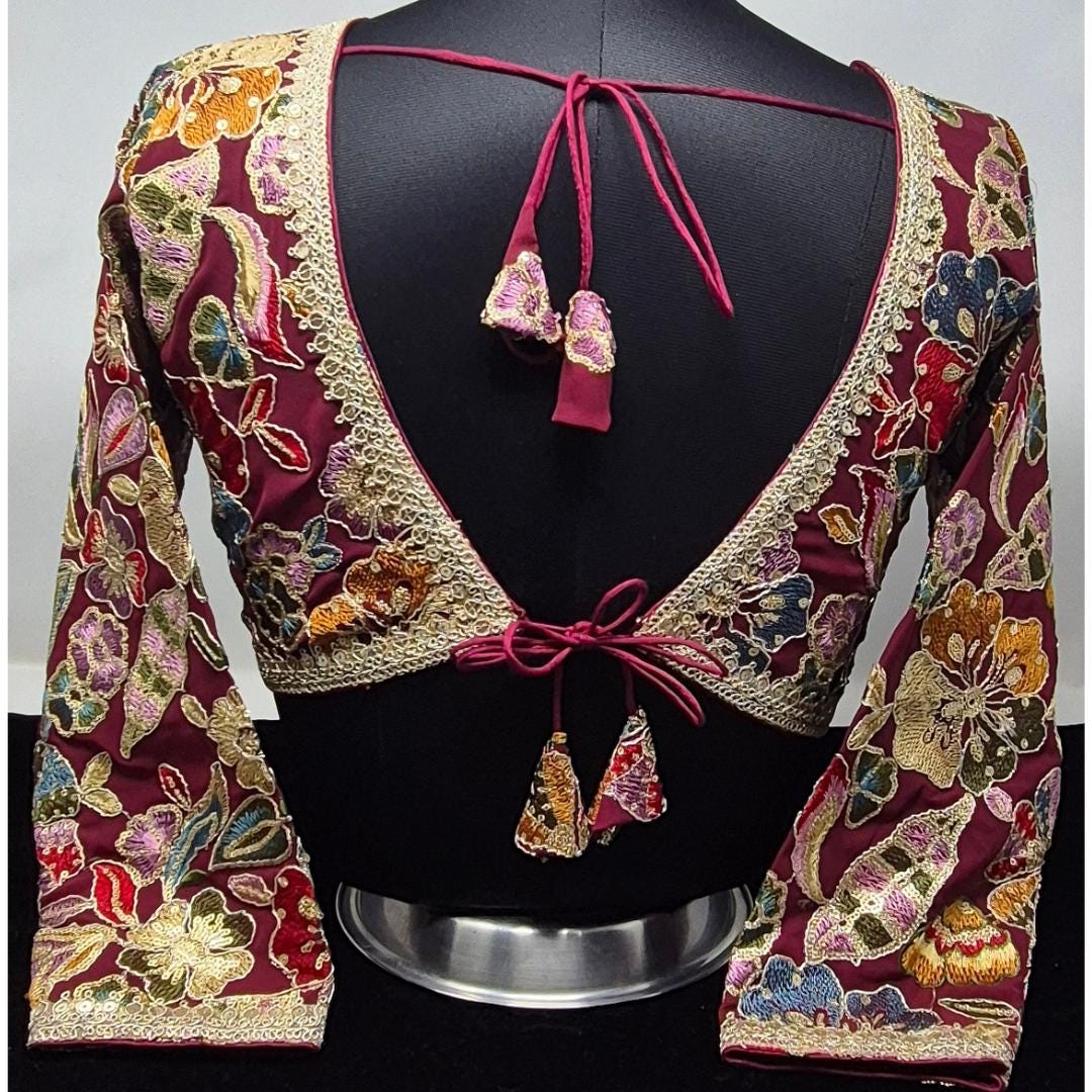 Indian designer Maroon color Sequin Embroidered stitched blouse, Readymade Indian Bridal Saree Blouse, latest design blouse for women