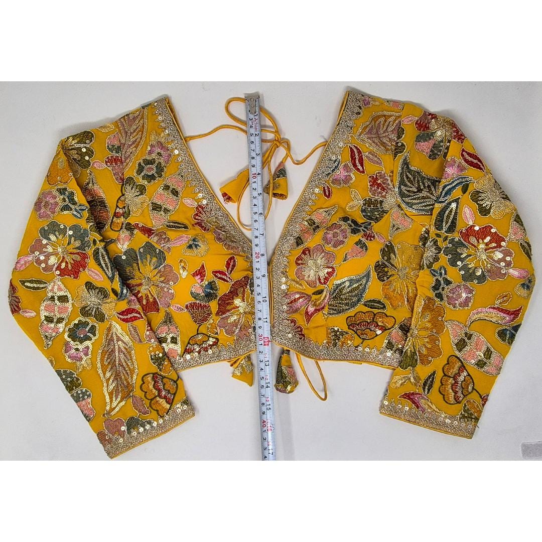 Indian designer Yellow color Sequin Embroidered stitched blouse, Readymade Indian Bridal Saree Blouse, latest design blouse for women