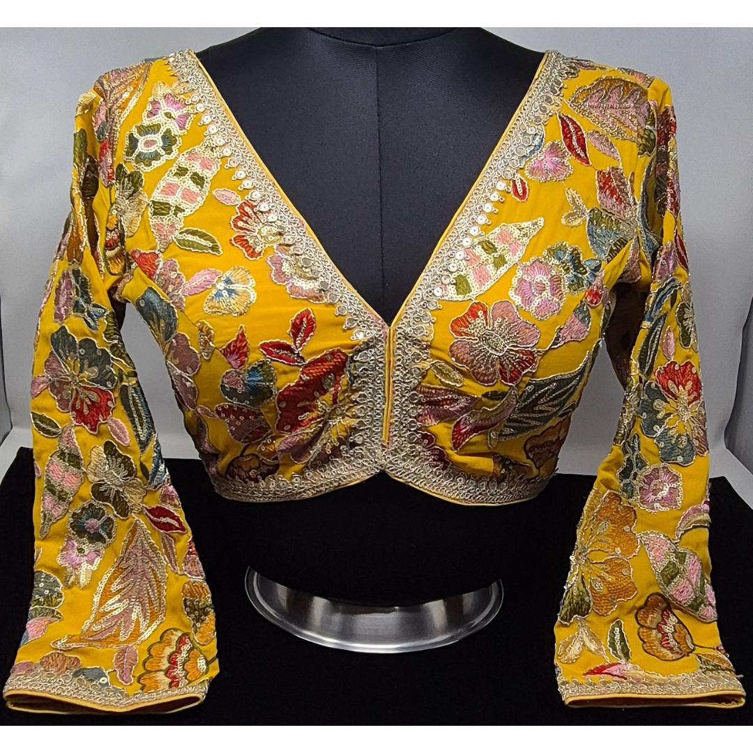 Indian designer Yellow color Sequin Embroidered stitched blouse, Readymade Indian Bridal Saree Blouse, latest design blouse for women