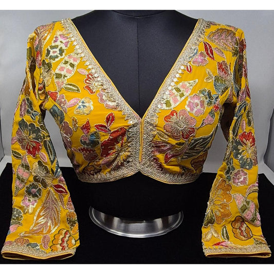 Indian designer Yellow color Sequin Embroidered stitched blouse, Readymade Indian Bridal Saree Blouse, latest design blouse for women