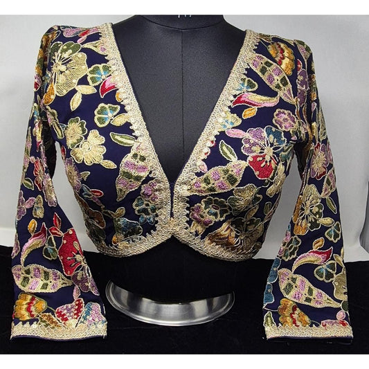 Indian designer Blue color Sequin Embroidered stitched blouse, Readymade Indian Bridal Saree Blouse, latest design blouse for women