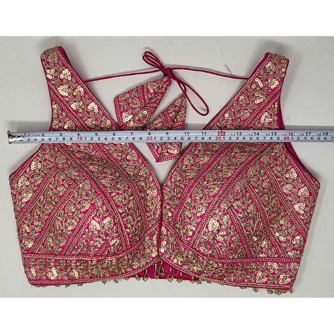 Indian designer Hot Pink color Sequin zari Embroidered stitched blouse, Readymade Indian Bridal Saree Blouse, latest design blouse for women