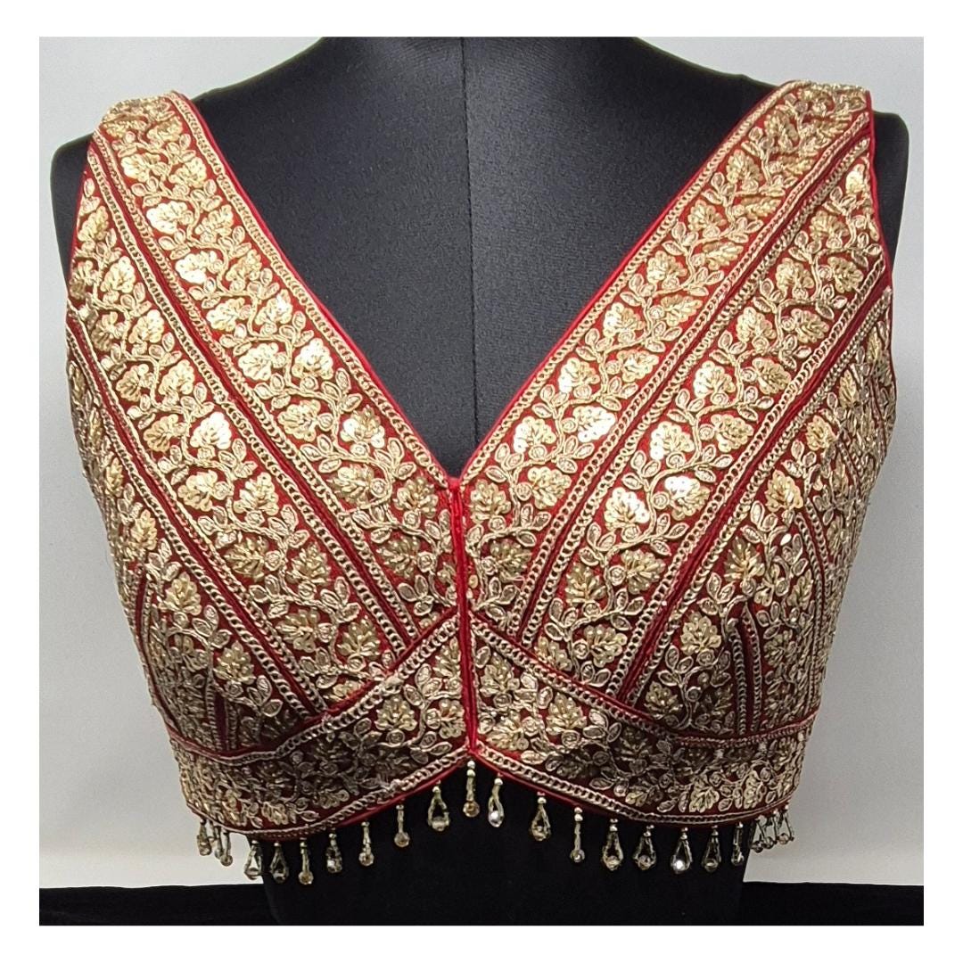 Indian designer Red color Sequin zari Embroidered stitched blouse, Readymade Indian Bridal Saree Blouse, latest design blouse for women